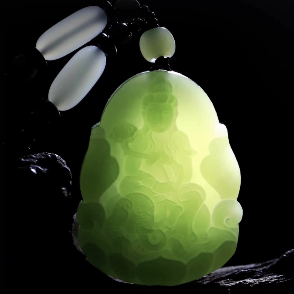 Natural Jasper & Hetian Jade Zodiac Guardian Buddha Pendant Necklace - Double-Sided Carving