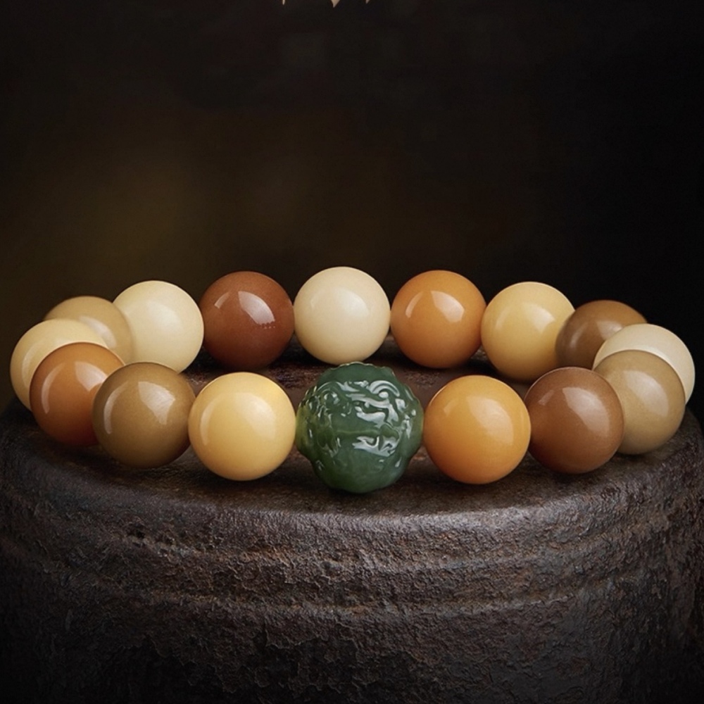 White Jade Bodhi Root Mala Bracelet - Multi-Treasure Natural Gradient Hetian Jade Beaded Strand