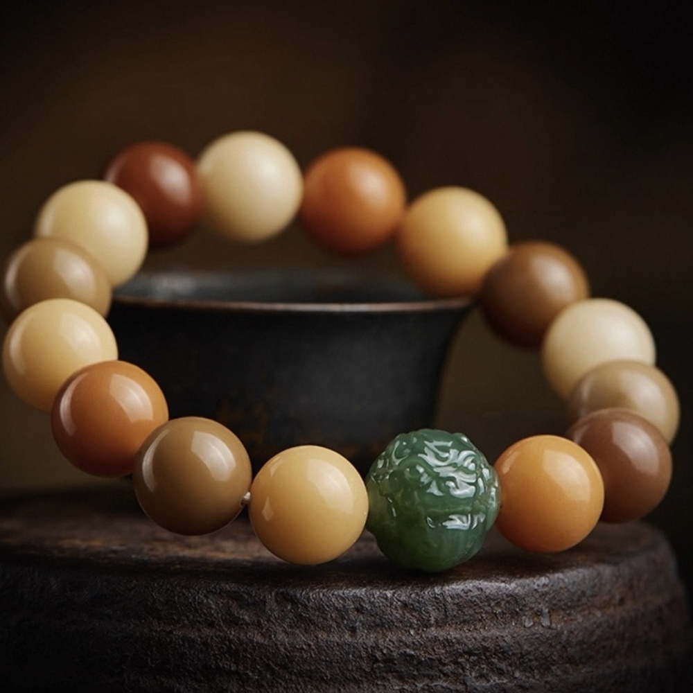 White Jade Bodhi Root Mala Bracelet - Multi-Treasure Natural Gradient Hetian Jade Beaded Strand