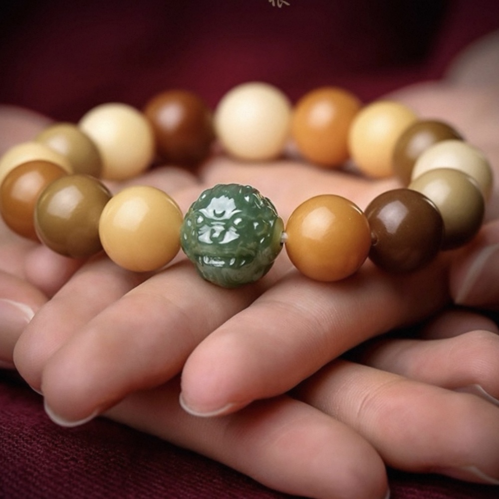 White Jade Bodhi Root Mala Bracelet - Multi-Treasure Natural Gradient Hetian Jade Beaded Strand