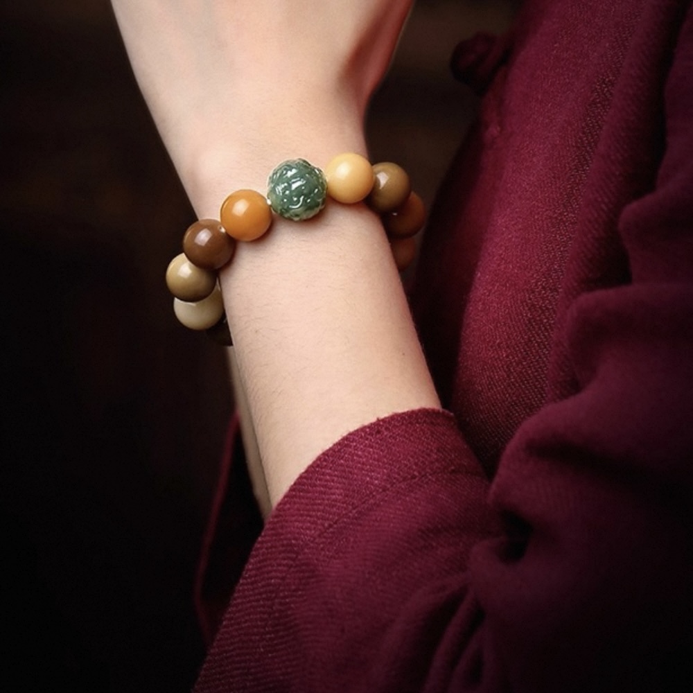 White Jade Bodhi Root Mala Bracelet - Multi-Treasure Natural Gradient Hetian Jade Beaded Strand