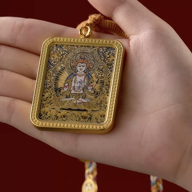 Tibetan Style Mahasthamaprapta Bodhisattva Thangka Pendant