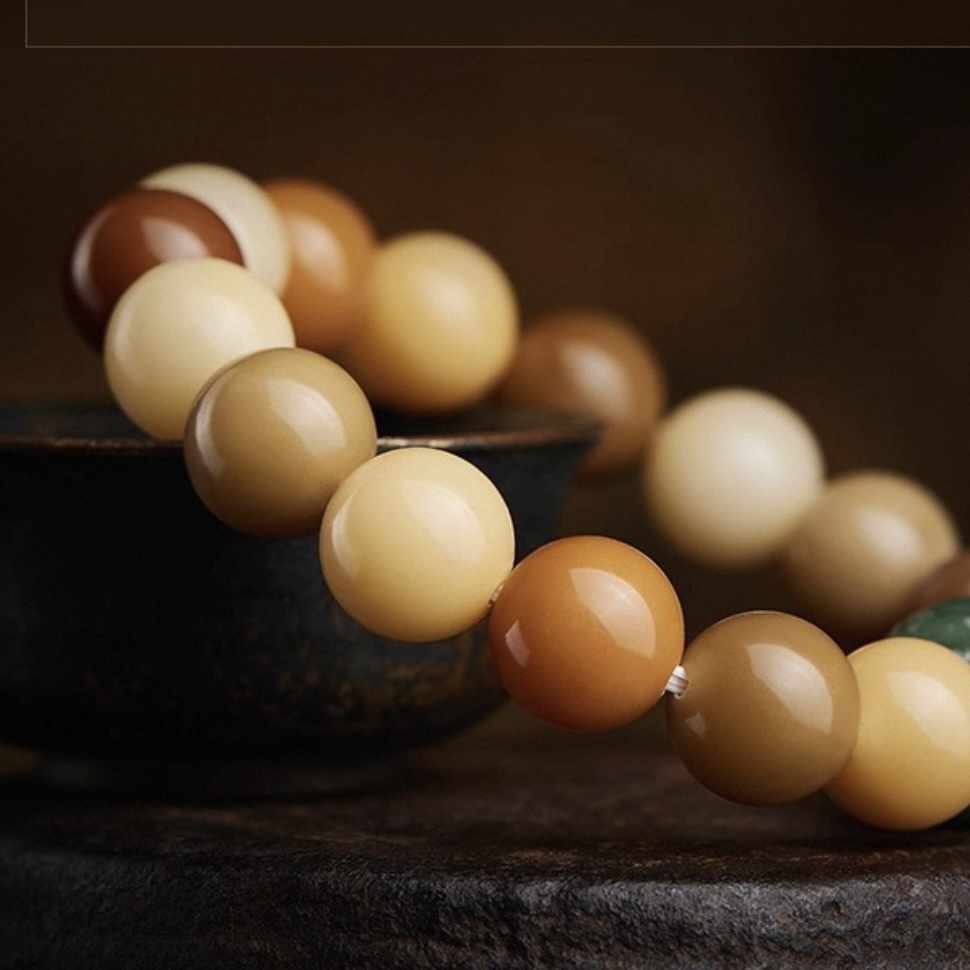 White Jade Bodhi Root Mala Bracelet - Multi-Treasure Natural Gradient Hetian Jade Beaded Strand