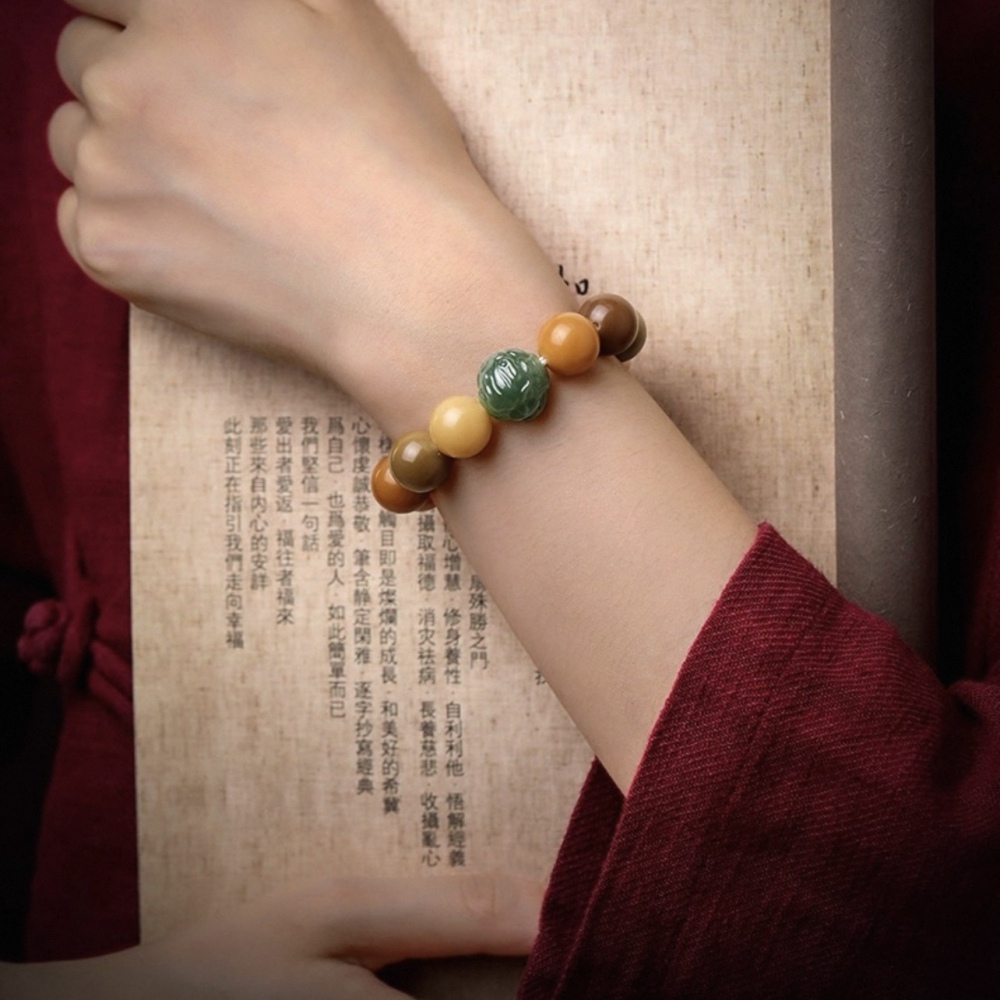 White Jade Bodhi Root Mala Bracelet - Multi-Treasure Natural Gradient Hetian Jade Beaded Strand