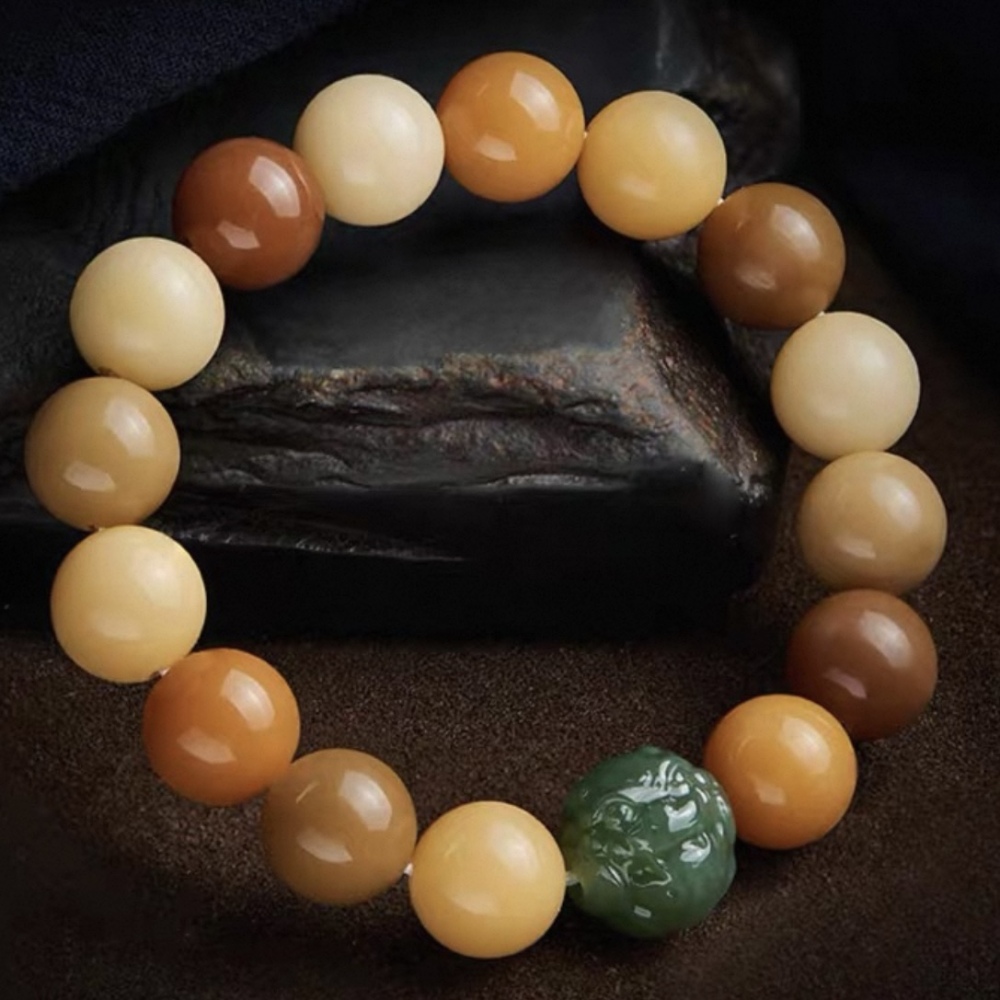 White Jade Bodhi Root Mala Bracelet - Multi-Treasure Natural Gradient Hetian Jade Beaded Strand