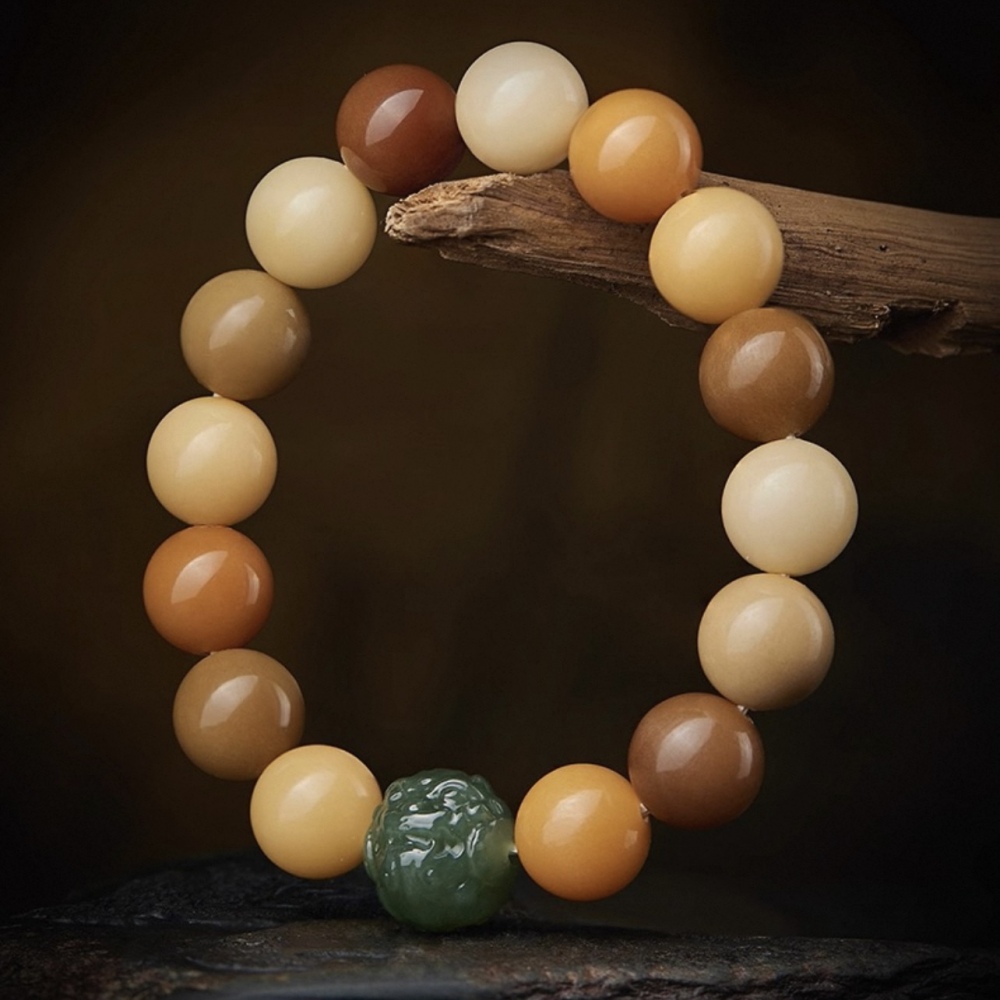 White Jade Bodhi Root Mala Bracelet - Multi-Treasure Natural Gradient Hetian Jade Beaded Strand