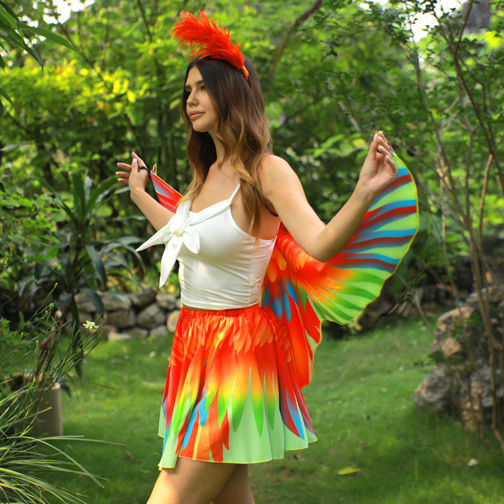 Red Parrot  Fantasy  Party Costume Outfit Set for Mommy & Daughter