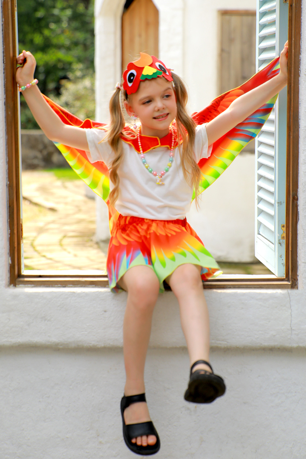 Red Parrot  Fantasy  Party Costume Outfit Set for Mommy & Daughter