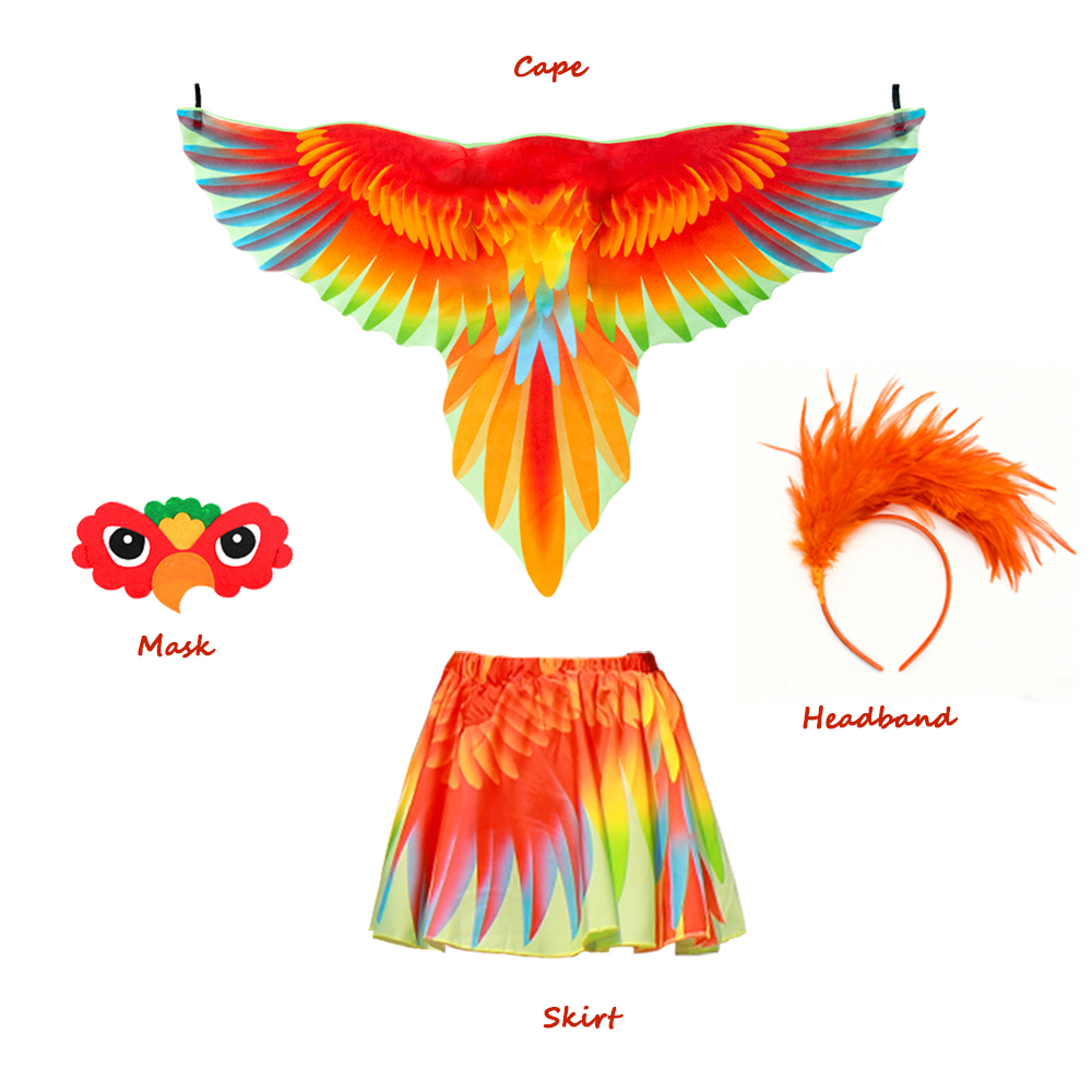 Red Parrot  Fantasy  Party Costume Outfit Set for Mommy & Daughter