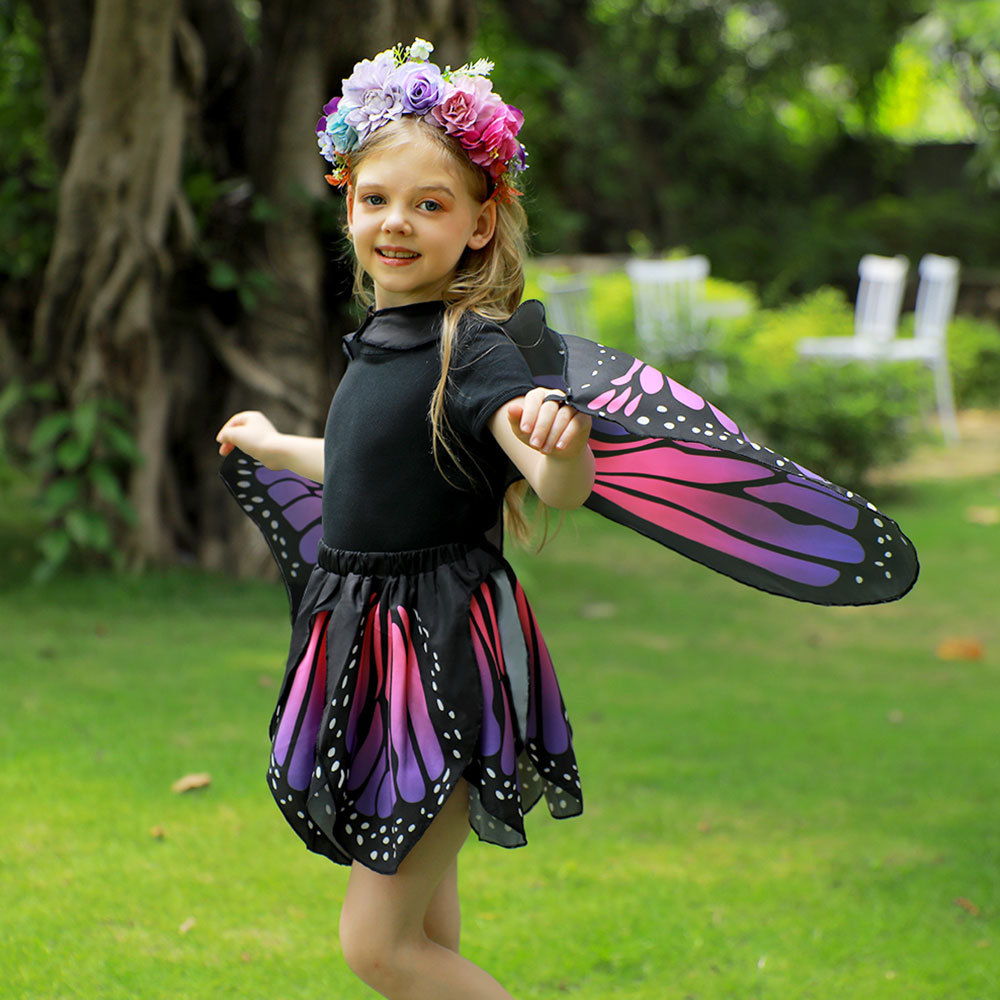Kids Monarch Butterfly Dress-Up Set with Cape, Skirt, Mask, Headband, Stickers, Invitation Cards & Magic Wand