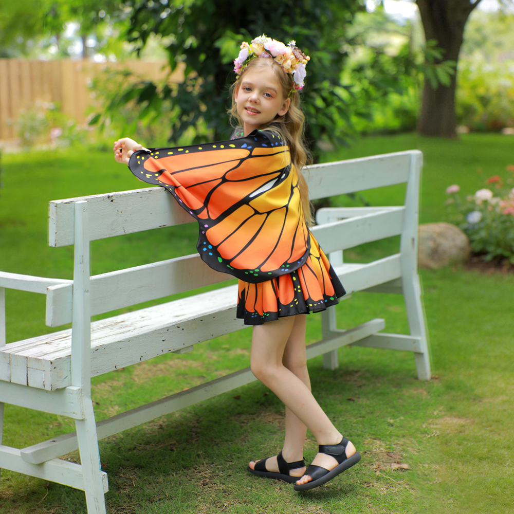 Kids Monarch Butterfly Dress-Up Set with Cape, Skirt, Mask, Headband, Stickers, Invitation Cards & Magic Wand