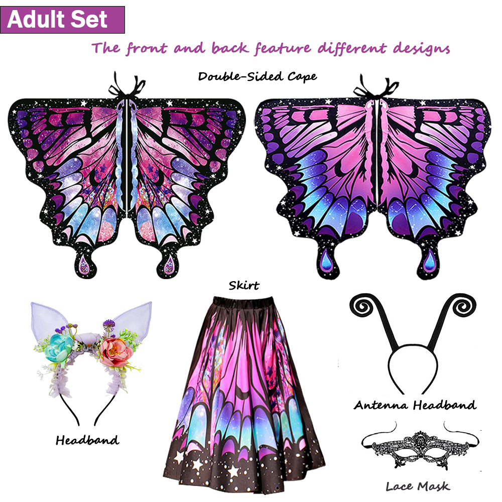Mother Daughter Butterfly Cape Costume Set, Girls Fairy Dress Up Outfit for Birthday, Halloween & Photoshoot