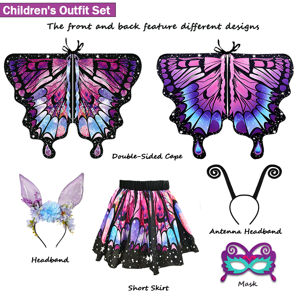 Mother Daughter Butterfly Cape Costume Set, Girls Fairy Dress Up Outfit for Birthday, Halloween & Photoshoot
