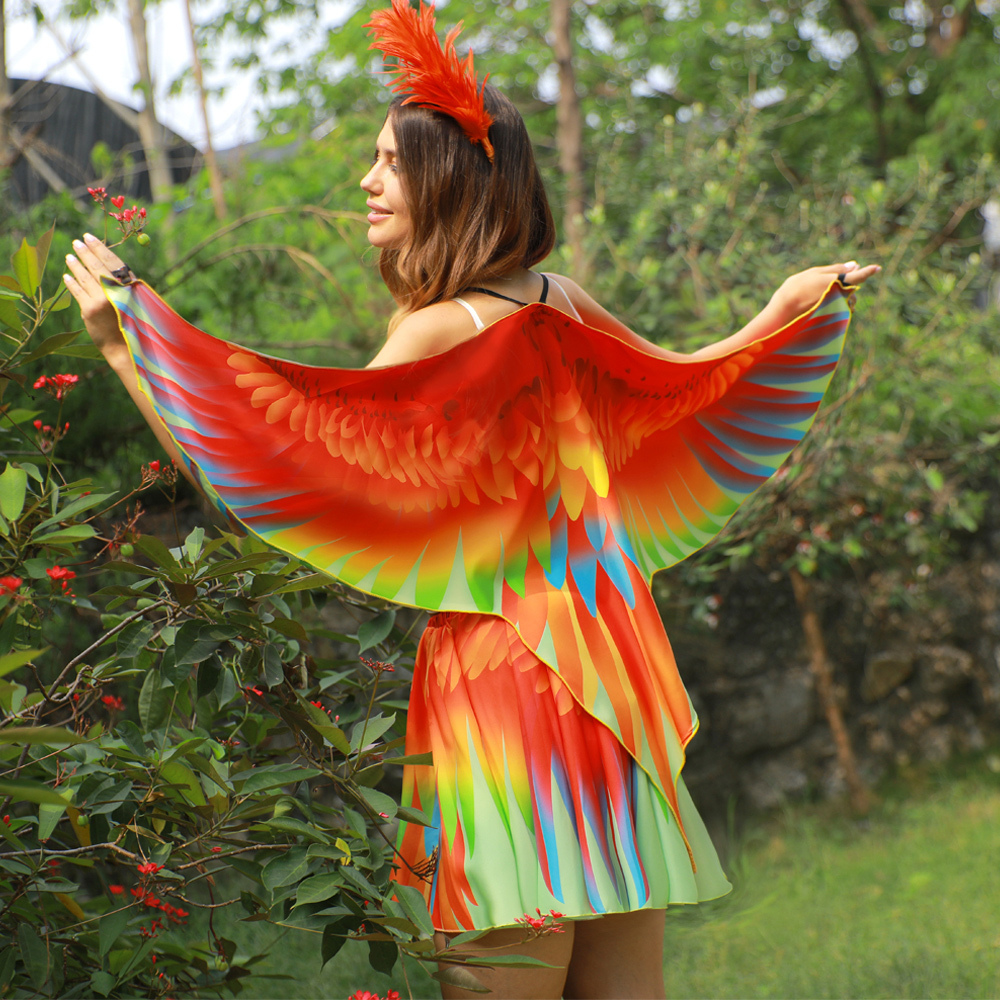 Red Parrot  Fantasy  Party Costume Outfit Set for Mommy & Daughter