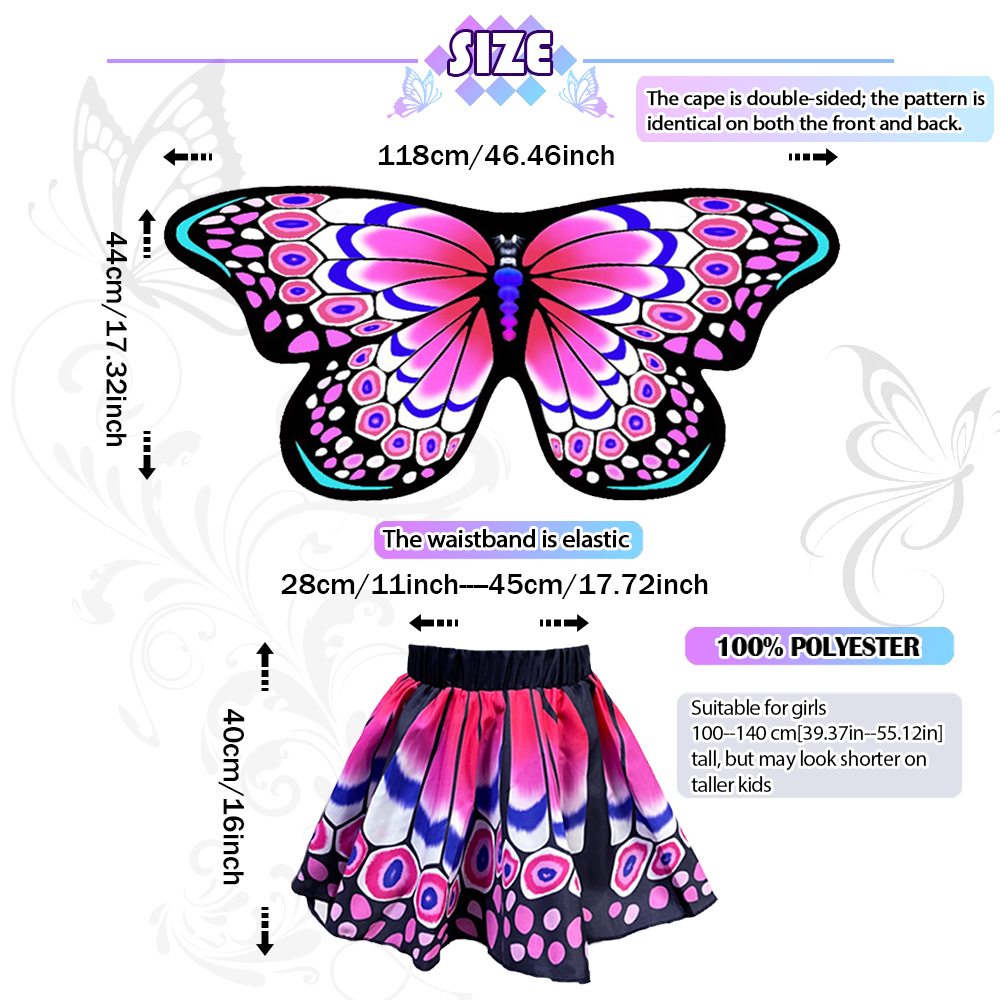 Rainbow Butterfly Fairy Dress-Up Set for Kids – Cape, Skirt, Headband, Wand, Stickers & Invitation Cards