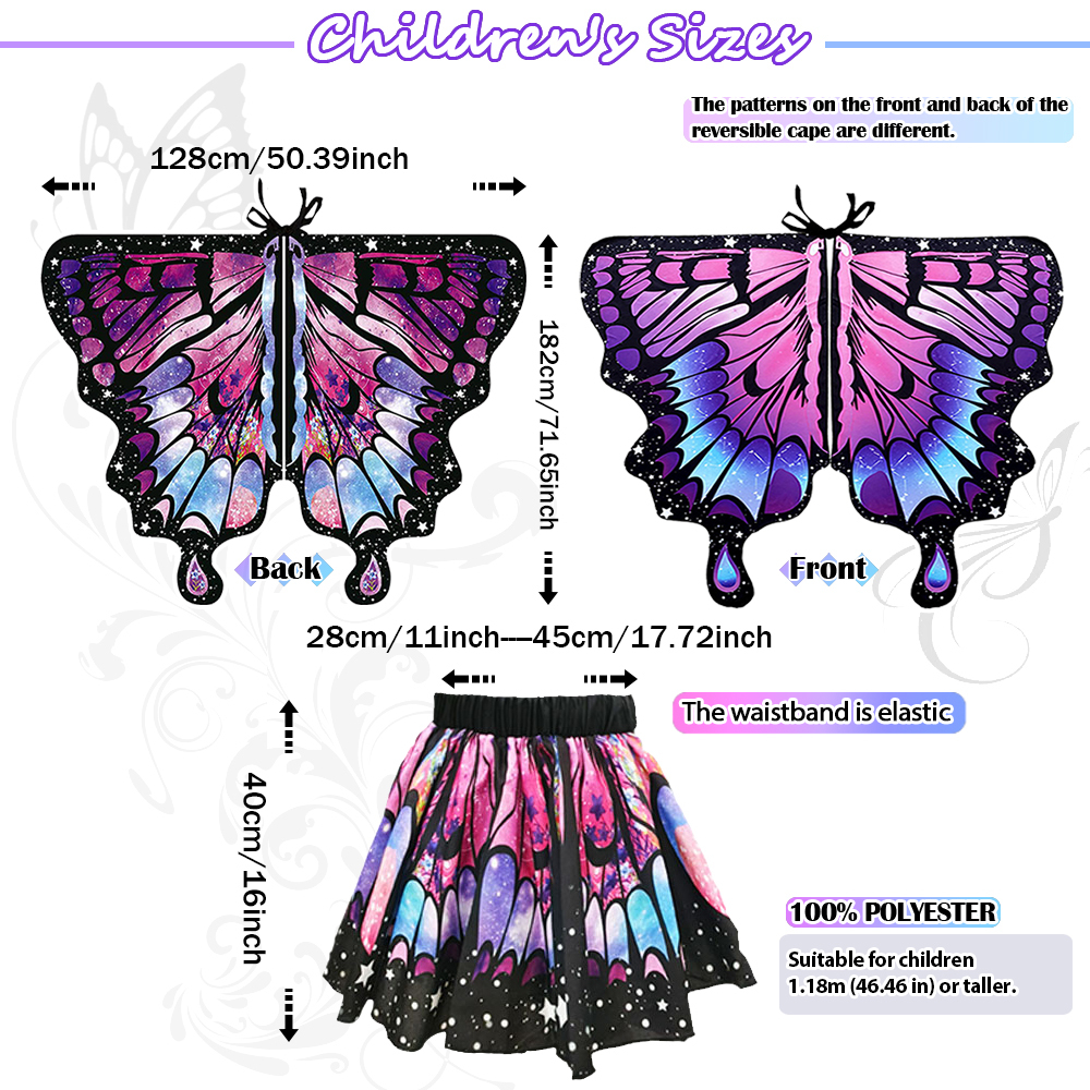 Mother Daughter Butterfly Cape Costume Set, Girls Fairy Dress Up Outfit for Birthday, Halloween & Photoshoot