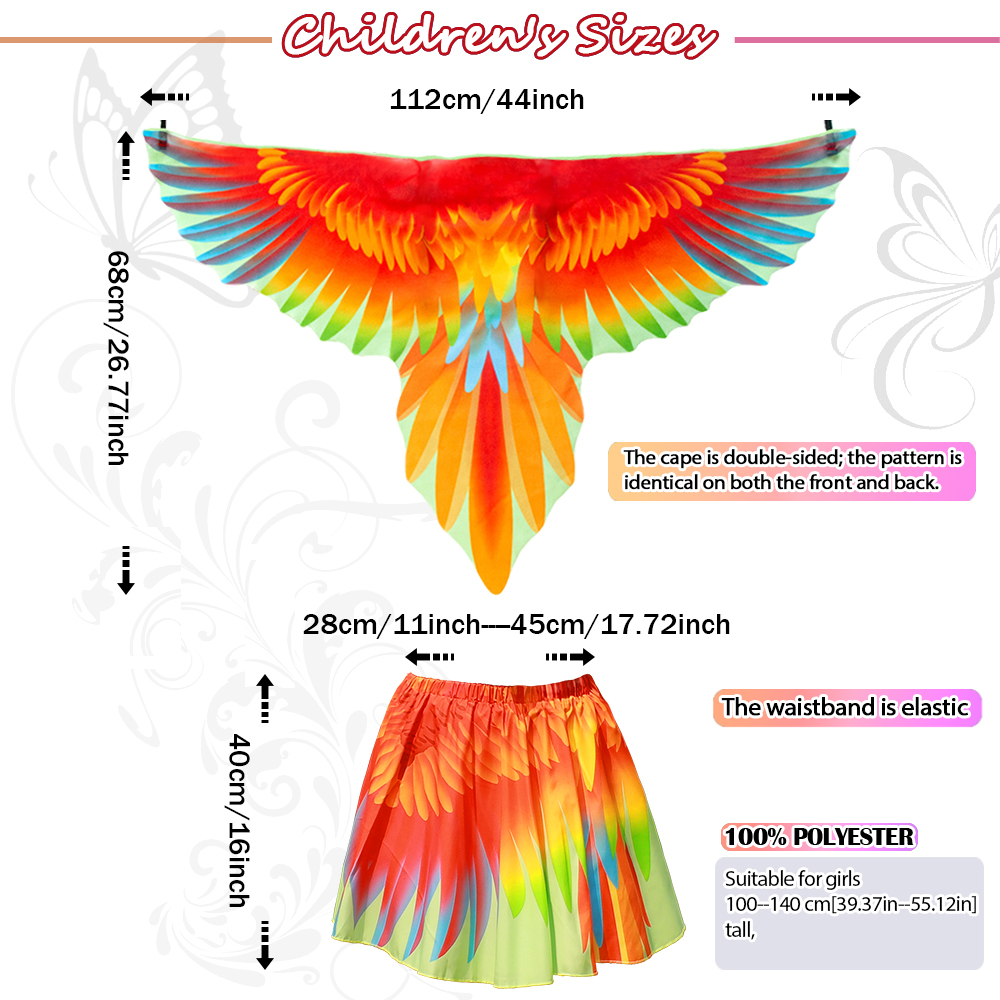 Red Parrot  Fantasy  Party Costume Outfit Set for Mommy & Daughter