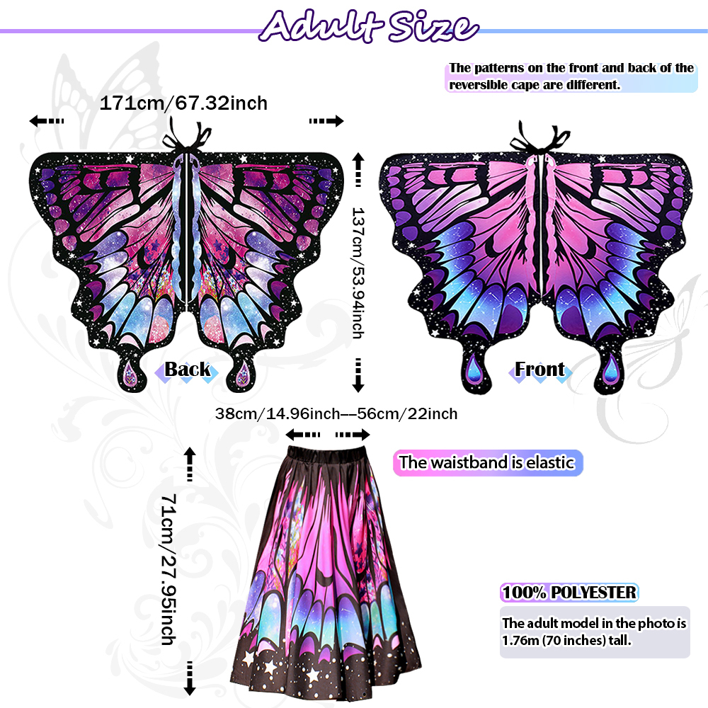 Mother Daughter Butterfly Cape Costume Set, Girls Fairy Dress Up Outfit for Birthday, Halloween & Photoshoot