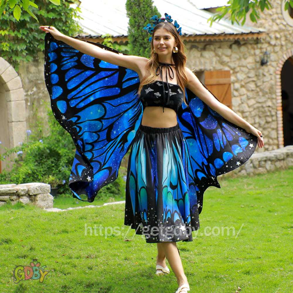 Blue Morpho Butterfly Costume Set — Reversible Cape, Mother & Daughter Matching