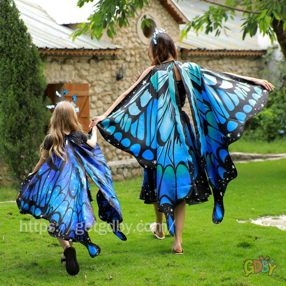 Blue Morpho Butterfly Costume Set — Reversible Cape, Mother & Daughter Matching