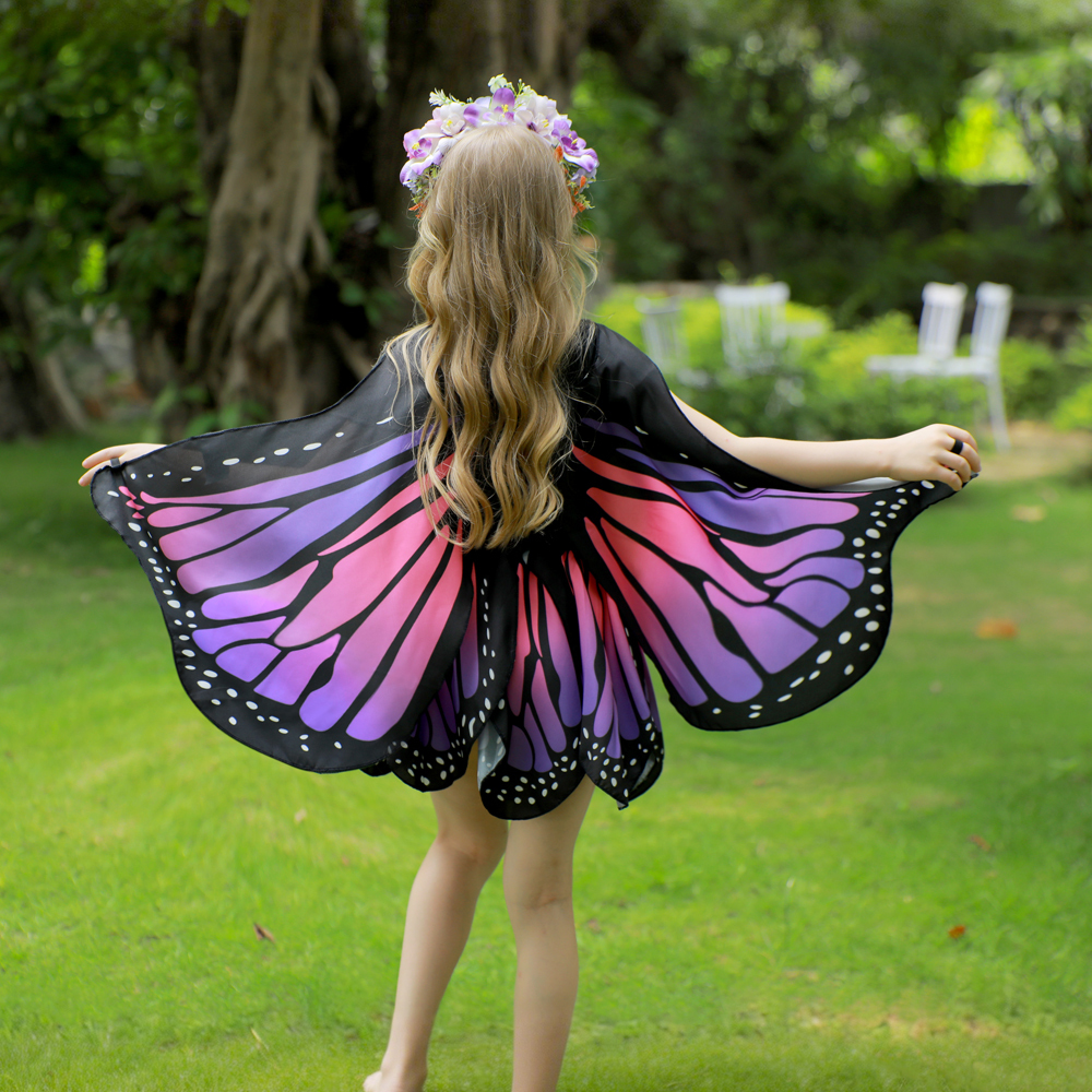 Kids Monarch Butterfly Dress-Up Set with Cape, Skirt, Mask, Headband, Stickers, Invitation Cards & Magic Wand – One Size Fits 39"–55" (100–140 cm)  Colors: Orange, Purple