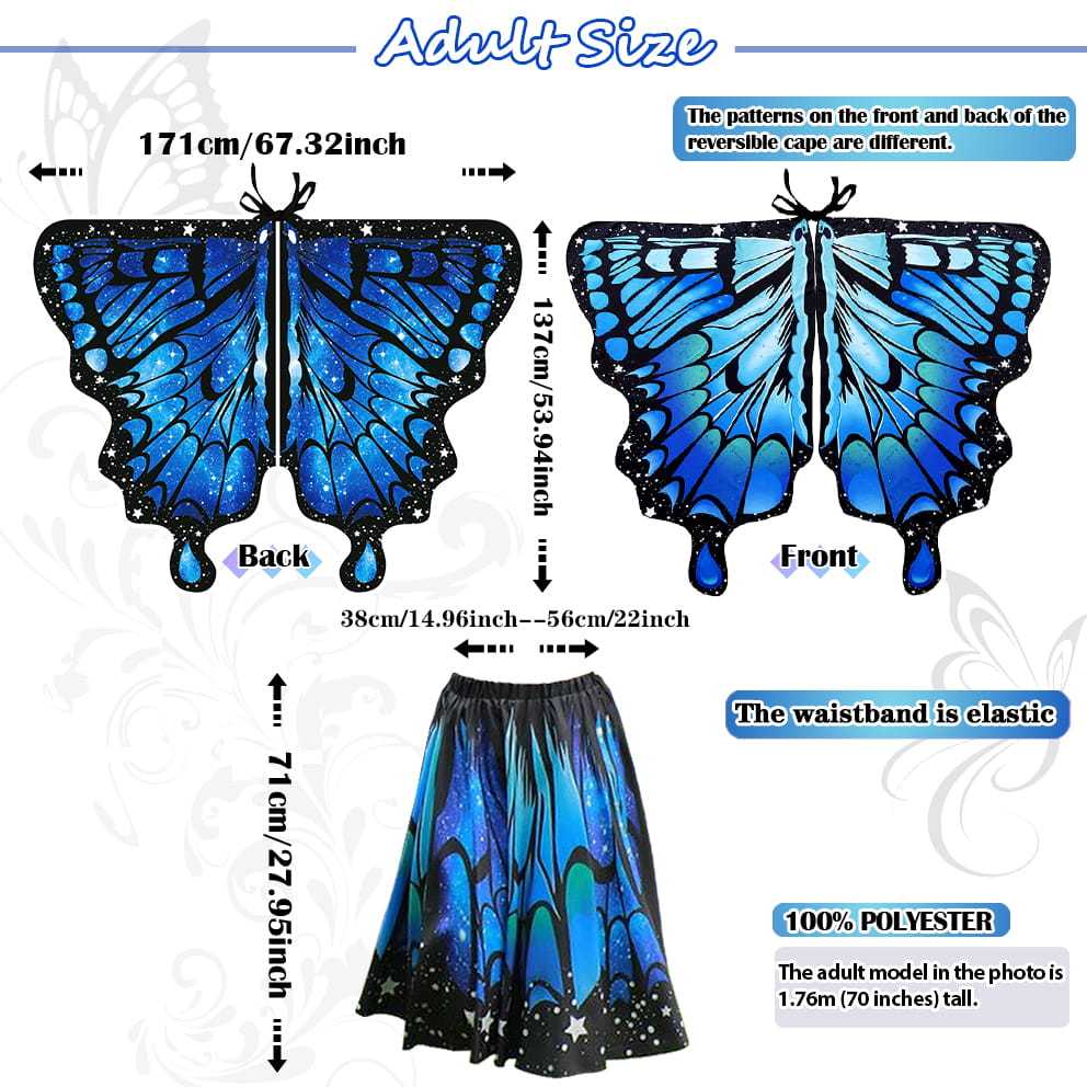 Blue Morpho Butterfly Costume Set — Reversible Cape, Mother & Daughter Matching