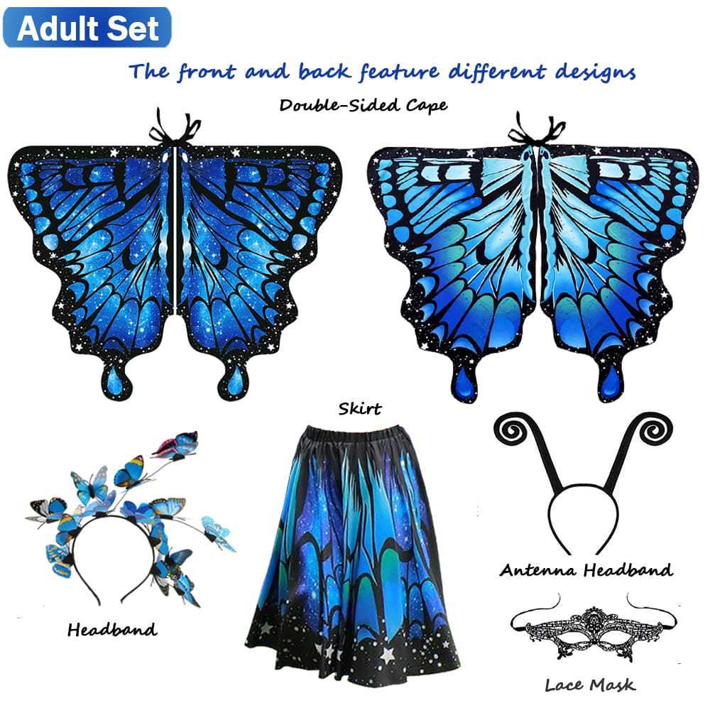 Blue Morpho Butterfly Costume Set — Reversible Cape, Mother & Daughter Matching