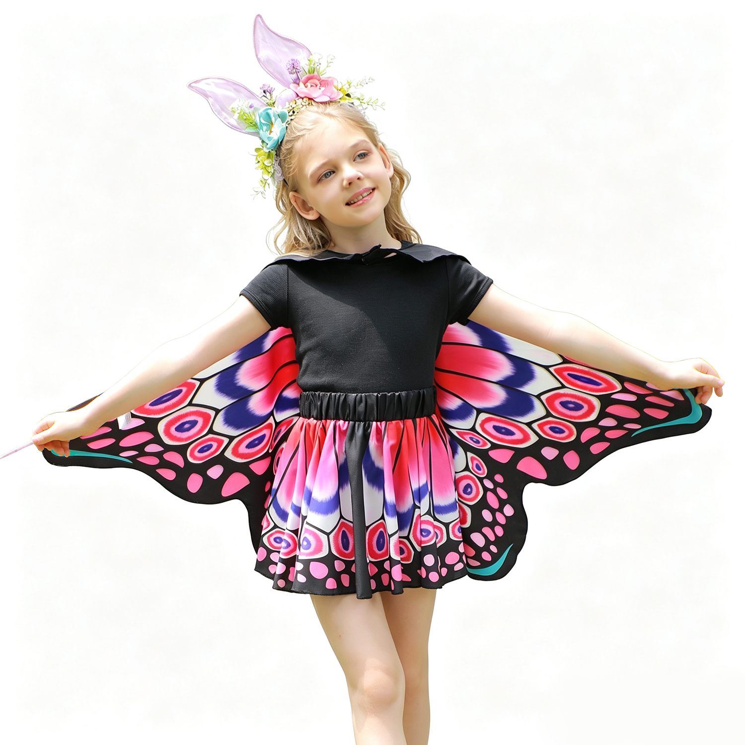 Rainbow Butterfly Fairy Dress-Up Set for Kids – Cape, Skirt, Headband, Wand, Stickers & Invitation Cards