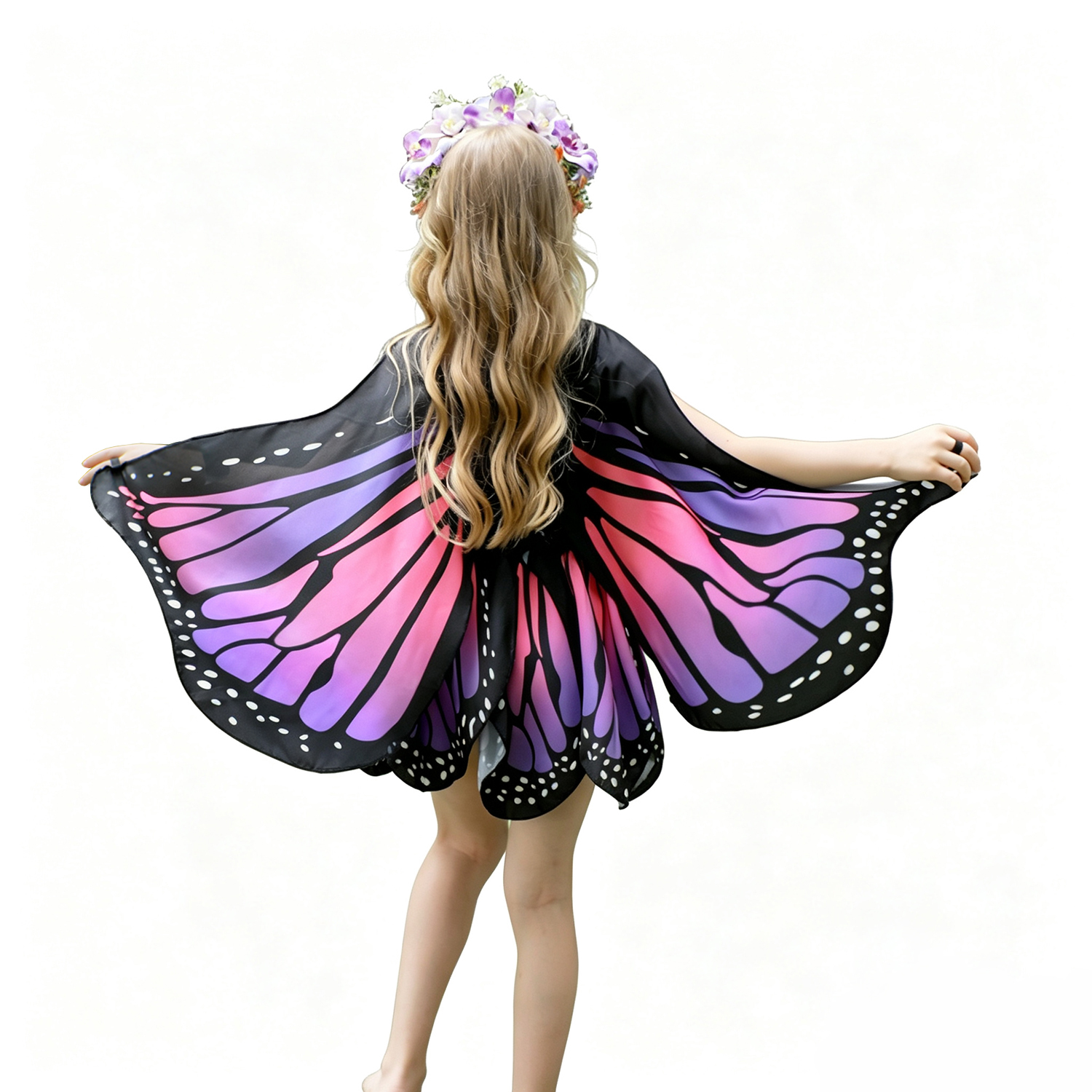 Kids Monarch Butterfly Dress-Up Set with Cape, Skirt, Mask, Headband, Stickers & Magic Wand (One size)