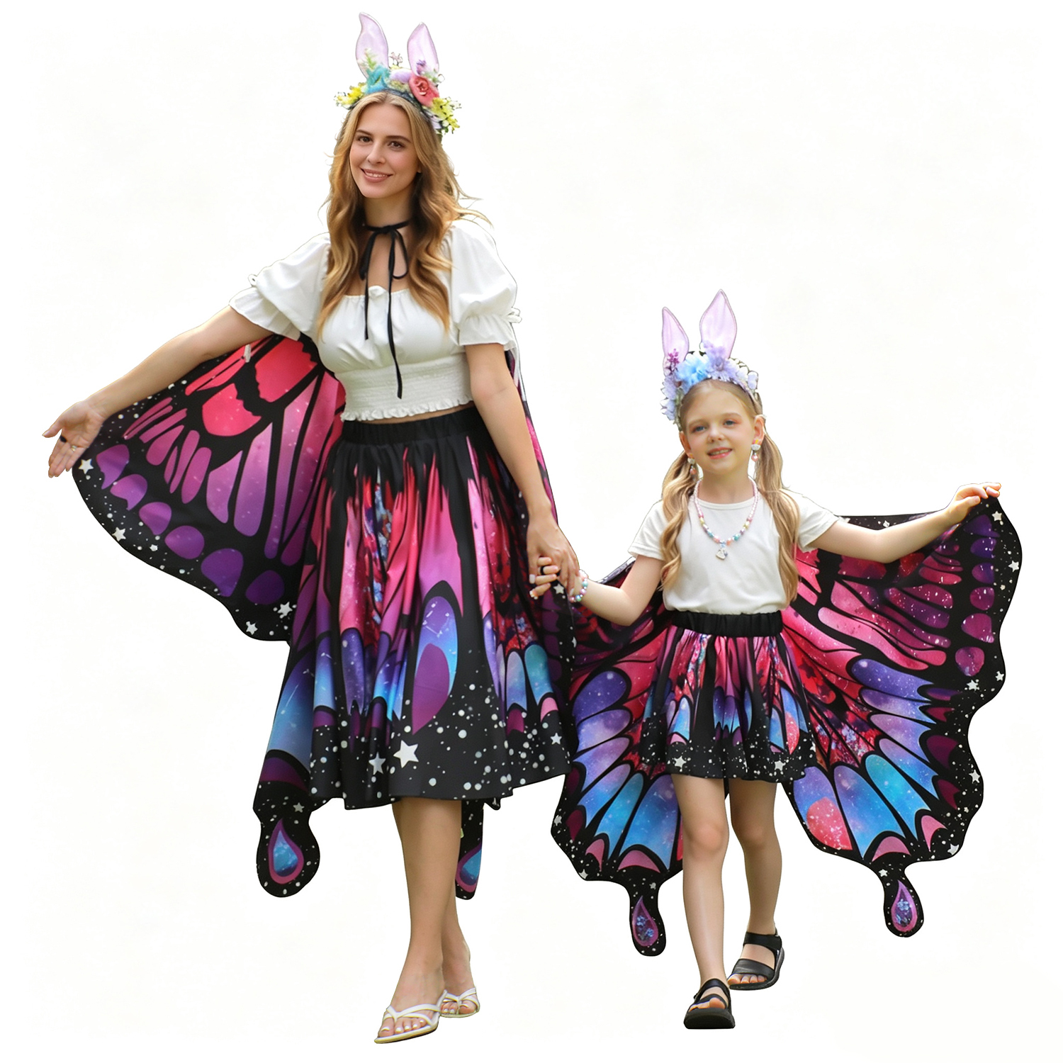 Mother & Daughter Butterfly Cape Costume Set - Matching Fairy Wings Outfit for Birthday, Halloween & Family Photoshoot （One size）