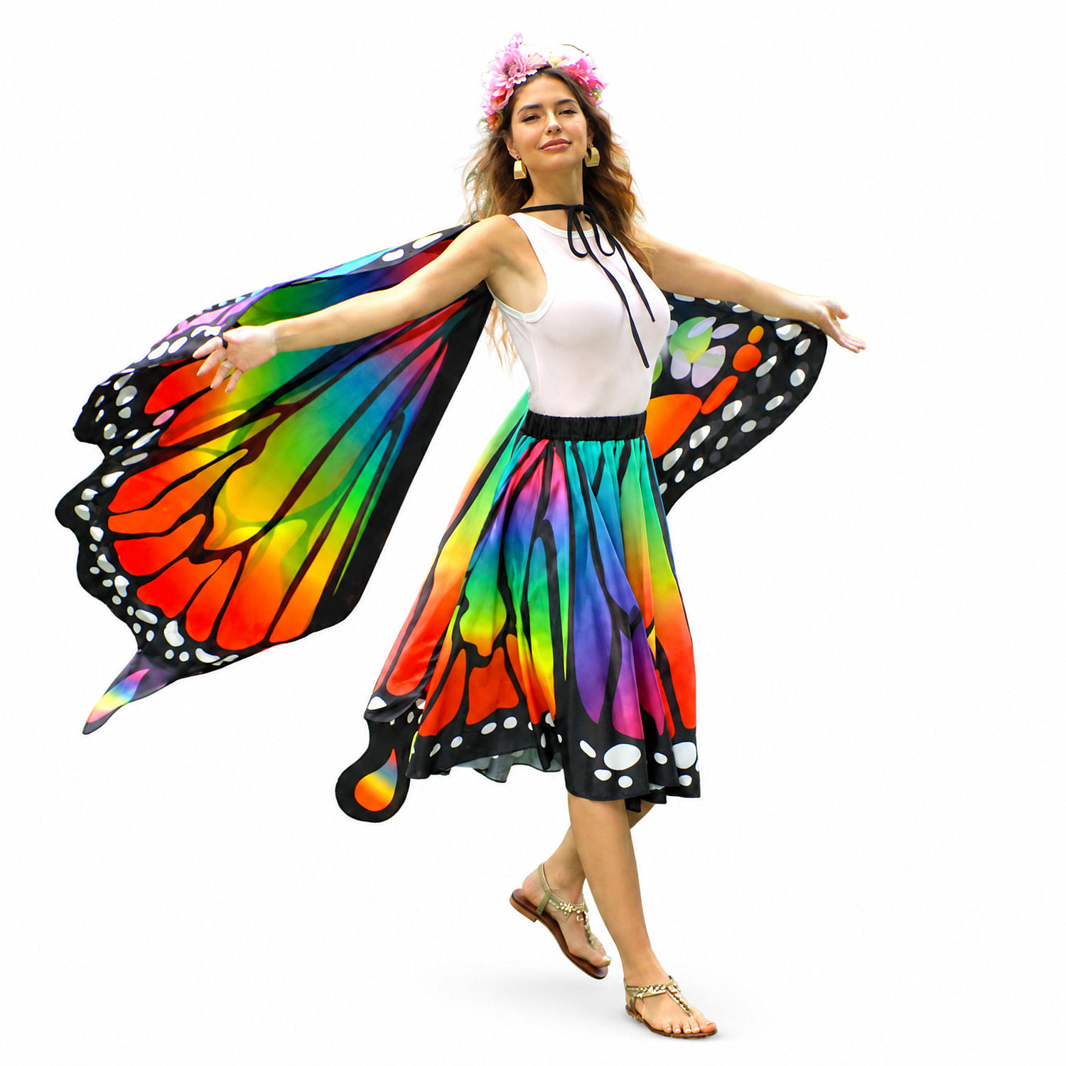 Rainbow Butterfly Costume Set for Mom & Daughter — Cape, Skirt, Headband & Mask | Mommy and Me Halloween Outfit