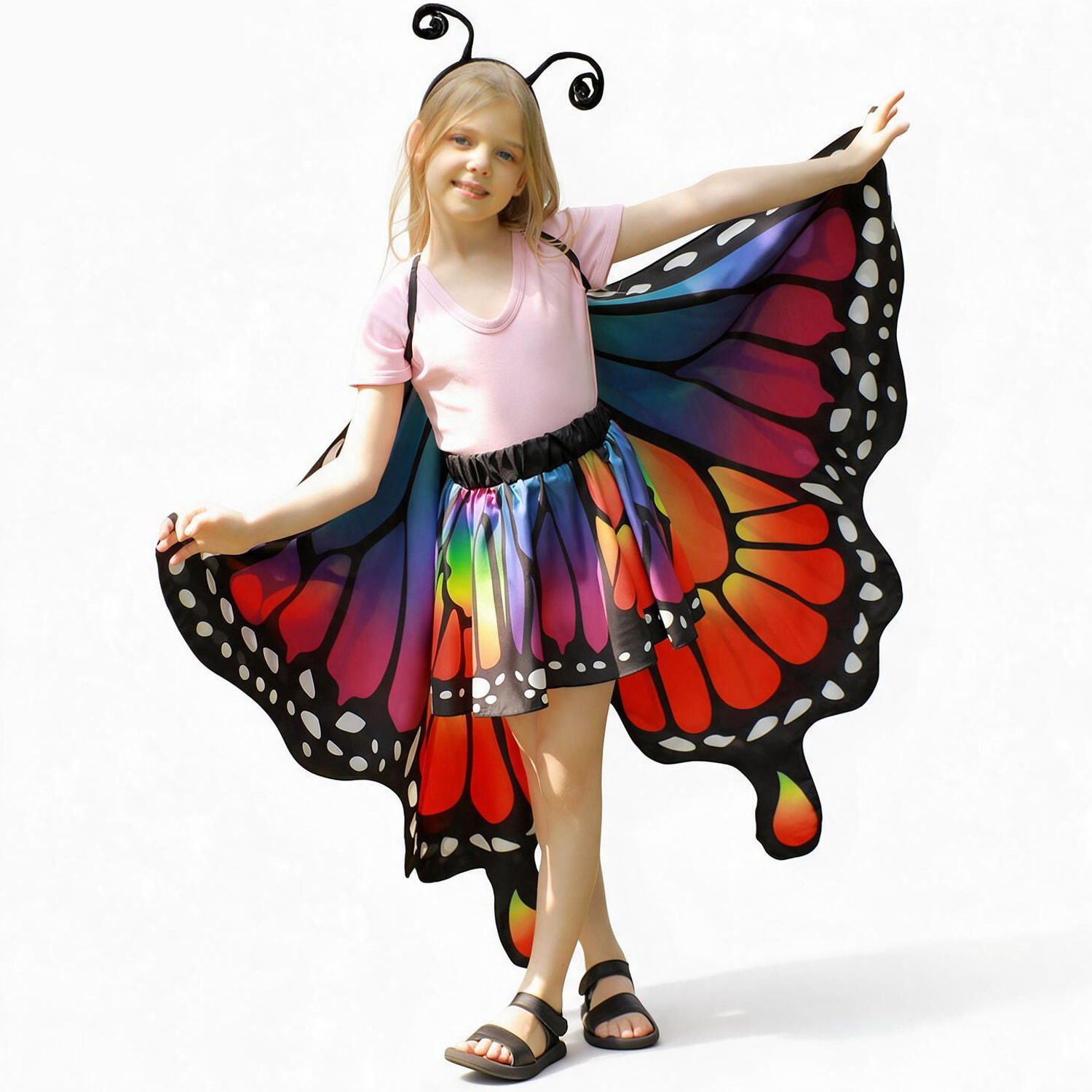 Rainbow Butterfly Costume Set for Mom & Daughter — Cape, Skirt, Headband & Mask | Mommy and Me Halloween Outfit
