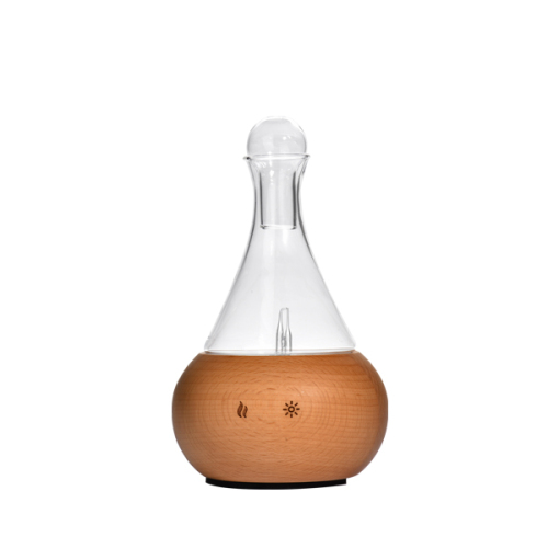 Natural wood and glass two-fluid atomization nebulizing diffuser