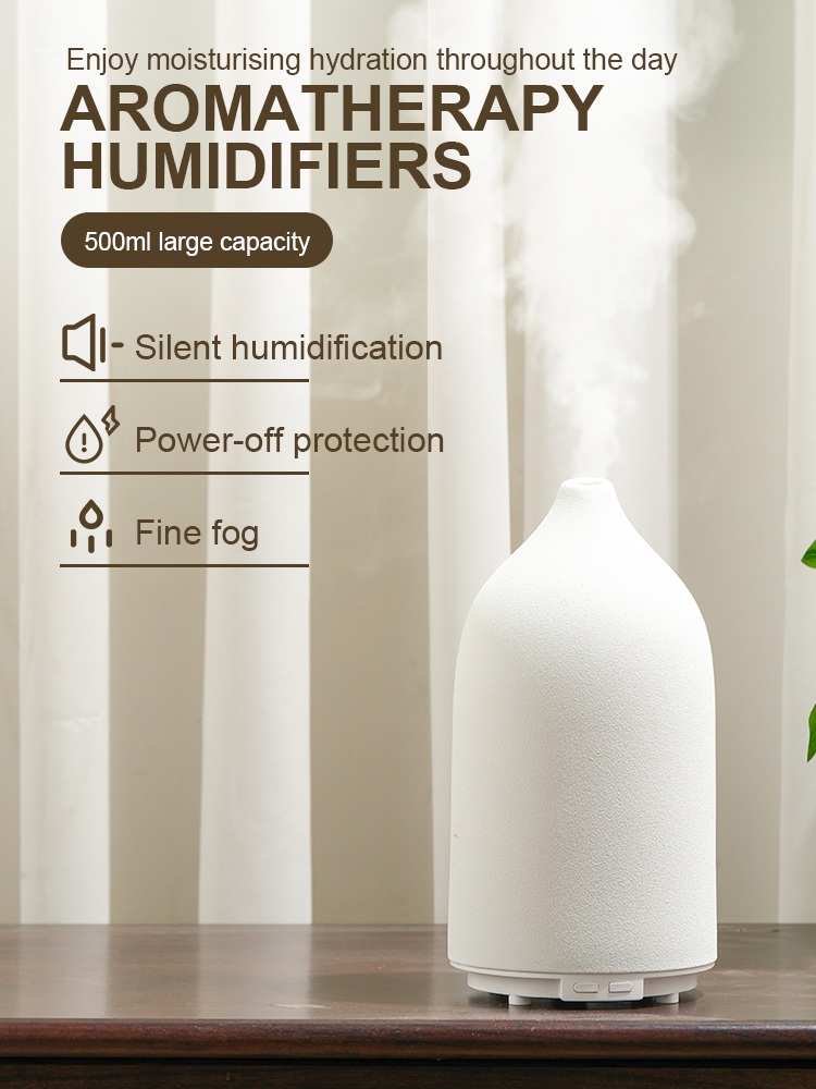 500ml Large Ceramic Stone Diffuser for Essential Oils, Handmade Ultrasonic Aromatherapy Cool Mist Humidifier