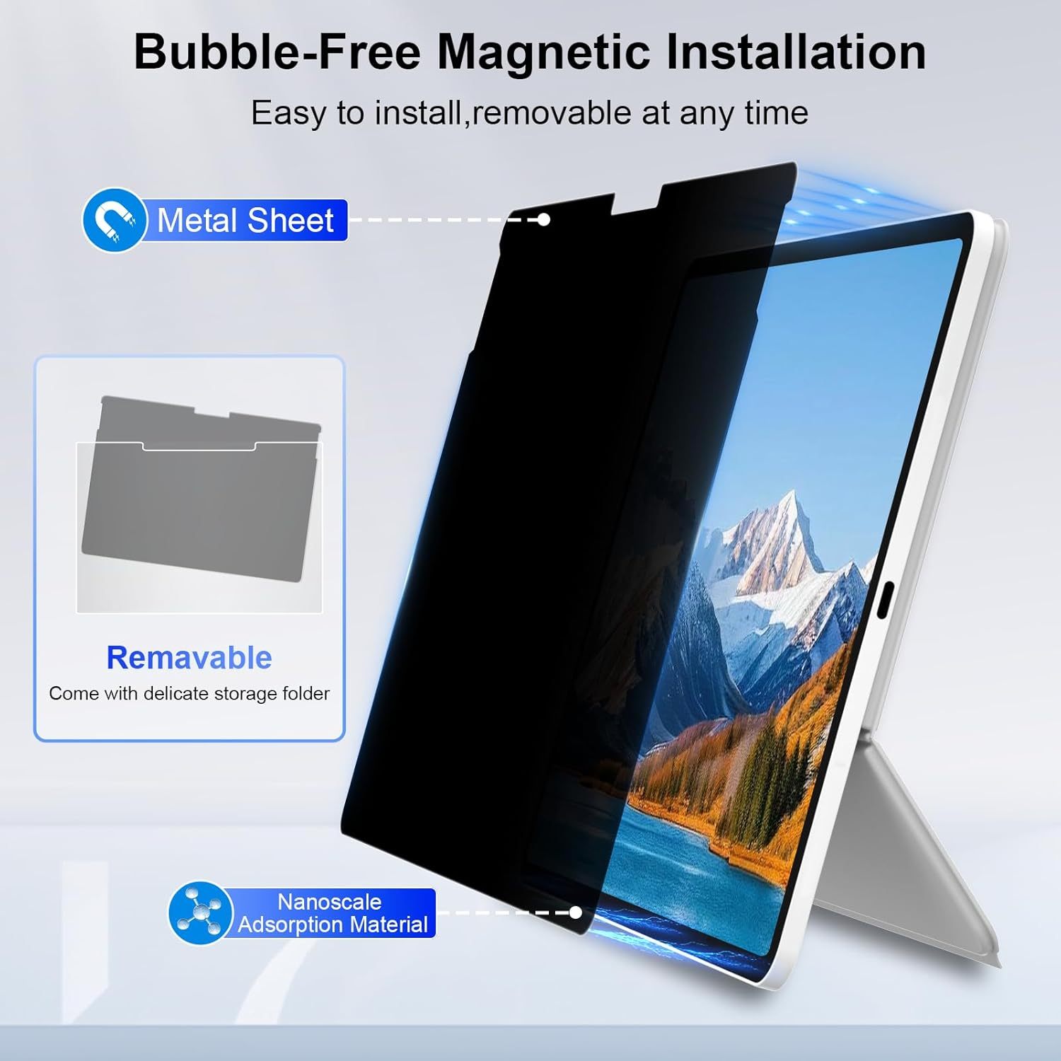 360° Magnetic Privacy Screen for MacBook Air 13.6 Inch (2022-2025, M2/M3/M4), Removable Screen Protector with Webcam Cover to Anti Glare Blue Light 13.6 Inch Privacy Screen Shield