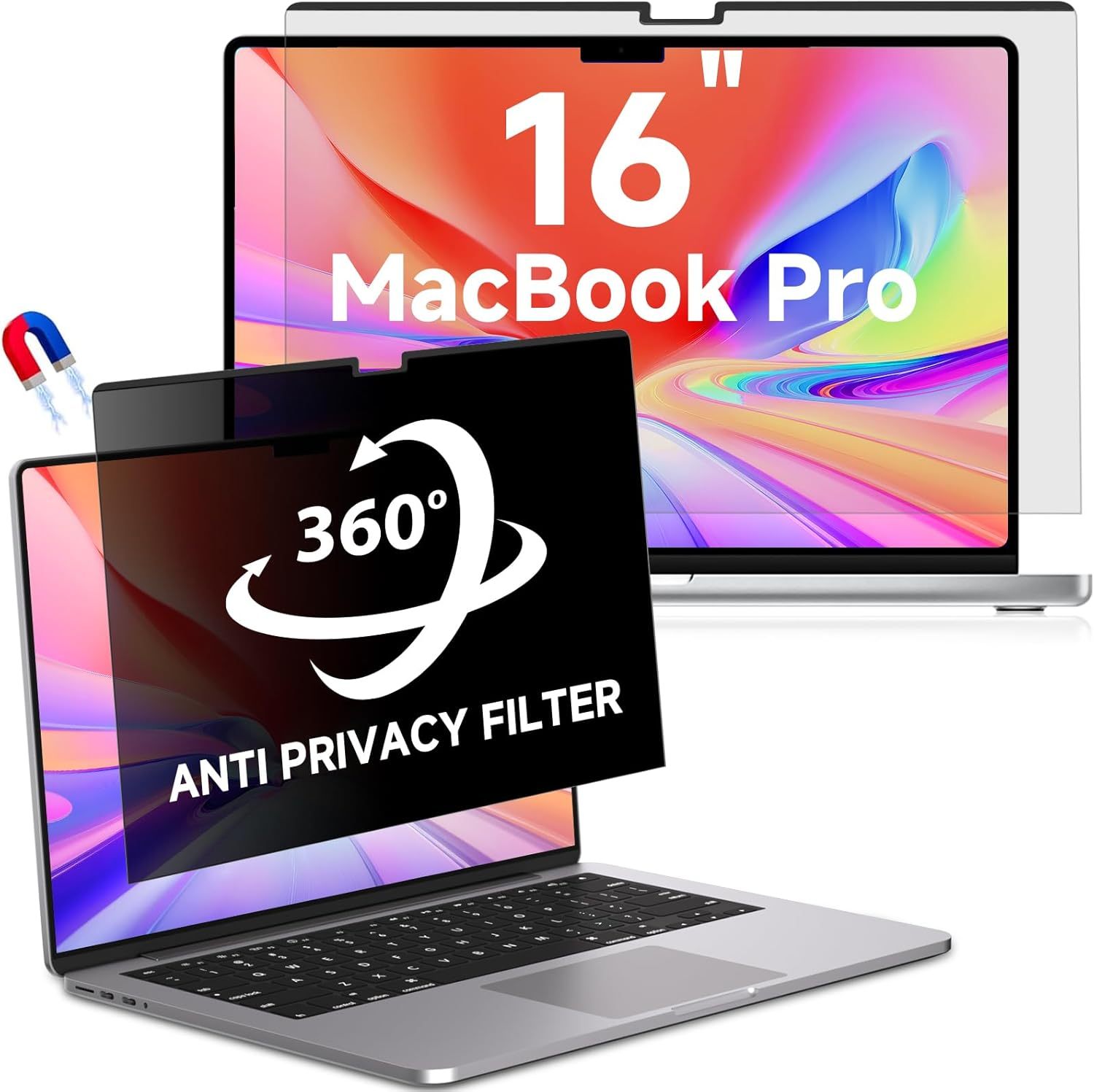 Magnetic Privacy Screen for Macbook Pro 16 Inch (2021-2024, M1, M2, M3, M4), Removable Anti Glare Blue Light Macbook Pro Screen Protector, 360° Anti Spy and Easy Install Shield