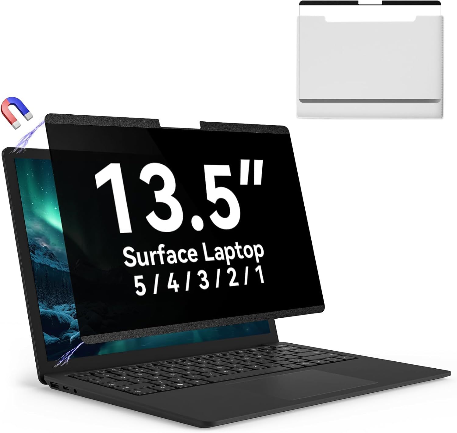 适用于微软 Surface Laptop 5/4/3/2/1 的 13.5 英寸磁吸式隐私屏幕，可移除防窥膜，黑色安全保护膜，防眩光蓝光过滤磨砂屏幕保护膜