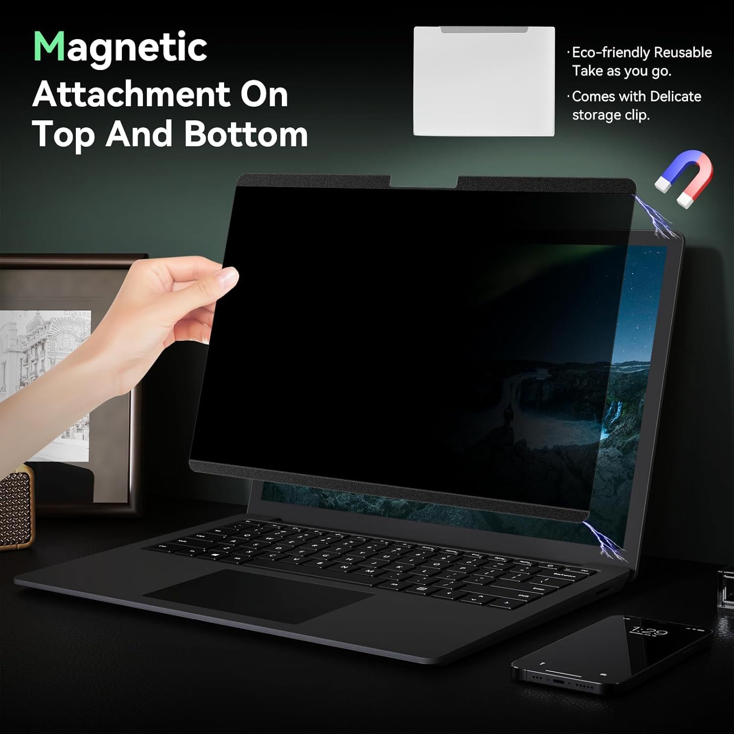 适用于微软 Surface Laptop 5/4/3/2/1 的 13.5 英寸磁吸式隐私屏幕，可移除防窥膜，黑色安全保护膜，防眩光蓝光过滤磨砂屏幕保护膜