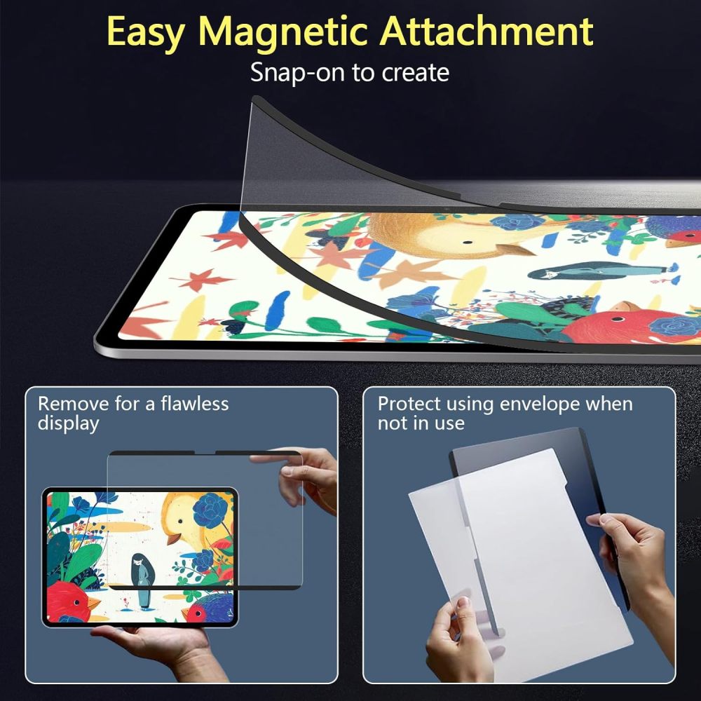 for iPad Air 11 Inch M2 Paper-Feel Magnetic Screen Protector 2024, Write and Draw Like on Paper, Detachable and Reusable, Compatible with Tempered Film, Matte Finish