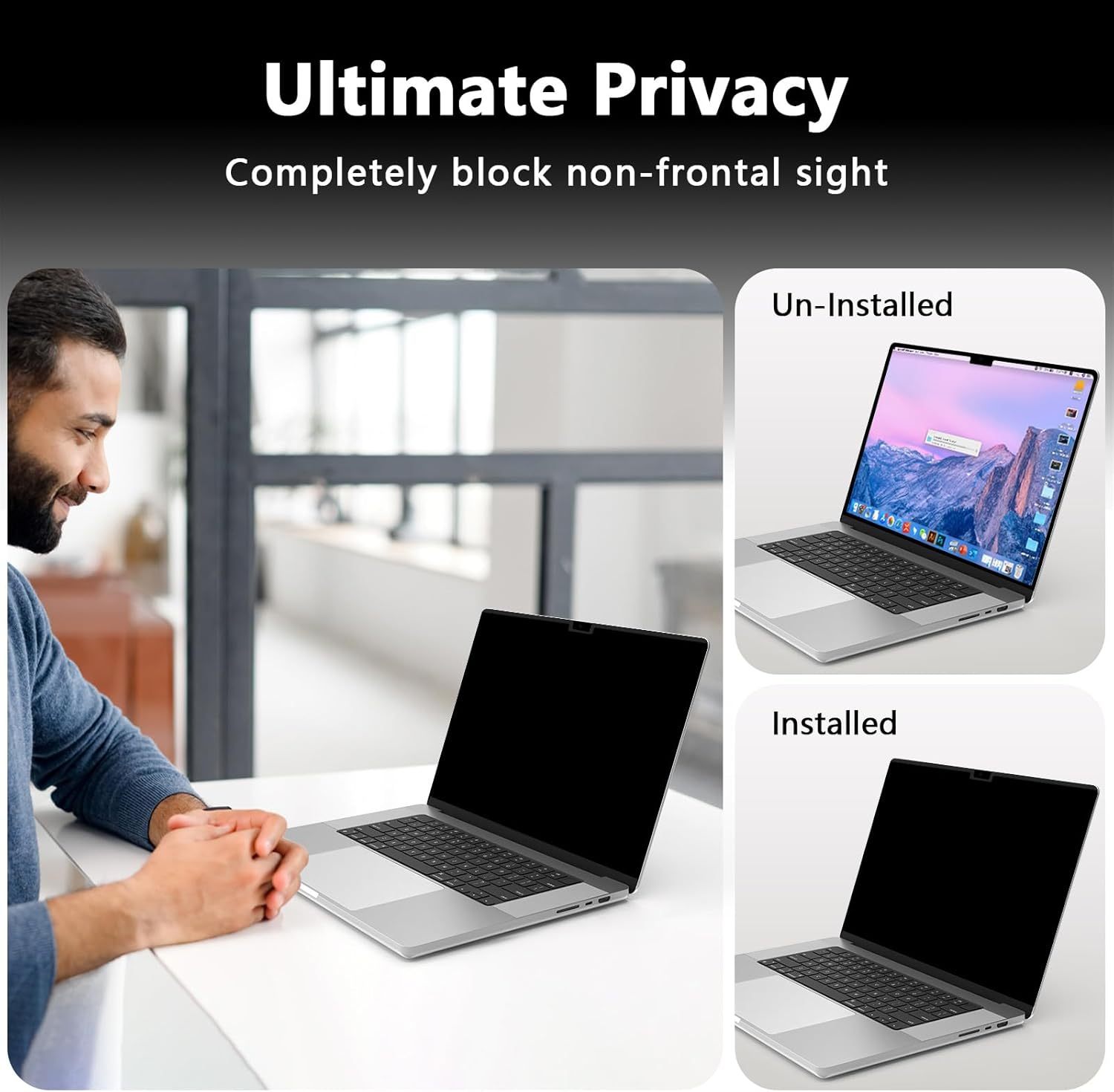 360° Magnetic Privacy Screen Protector for MacBook Air 13 (2018-2021, M1) & MacBook Pro 13 (2016-2022, M1/M2), Removable Anti-Glare 4-Way Privacy Film 13.3 Inch Privacy Filter Privacy Screen