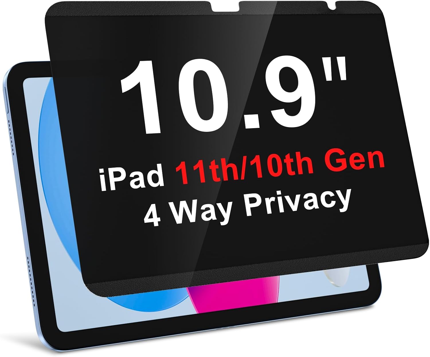 Magnetic privacy screen protector fitted to a 10.9-inch iPad
