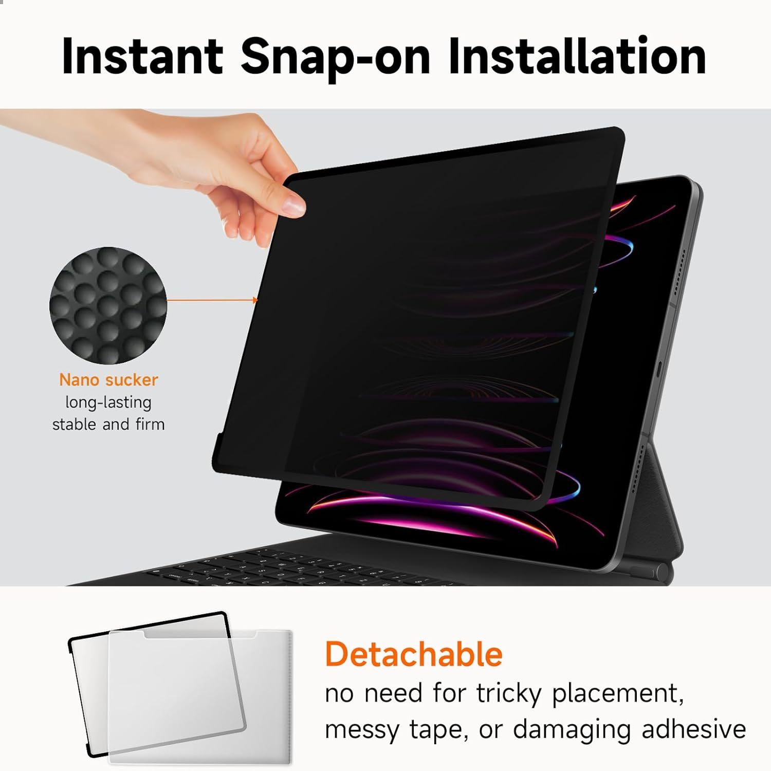 Mamol Upgrade Privacy Screen Protector for Apple iPad Pro 13 inch M4 2024/ M5 2025, Fully Removable Anti Spy Glare Blue Light Filter, High Sensitive/Bubble Free/Detachable