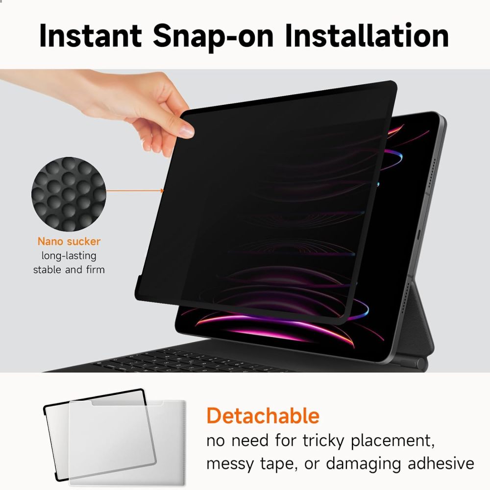 Mamol Upgrade Privacy Screen Protector for Apple iPad Pro 13 inch M4 2024/ M5 2025, Fully Removable Anti Spy Glare Blue Light Filter, High Sensitive/Bubble Free/Detachable