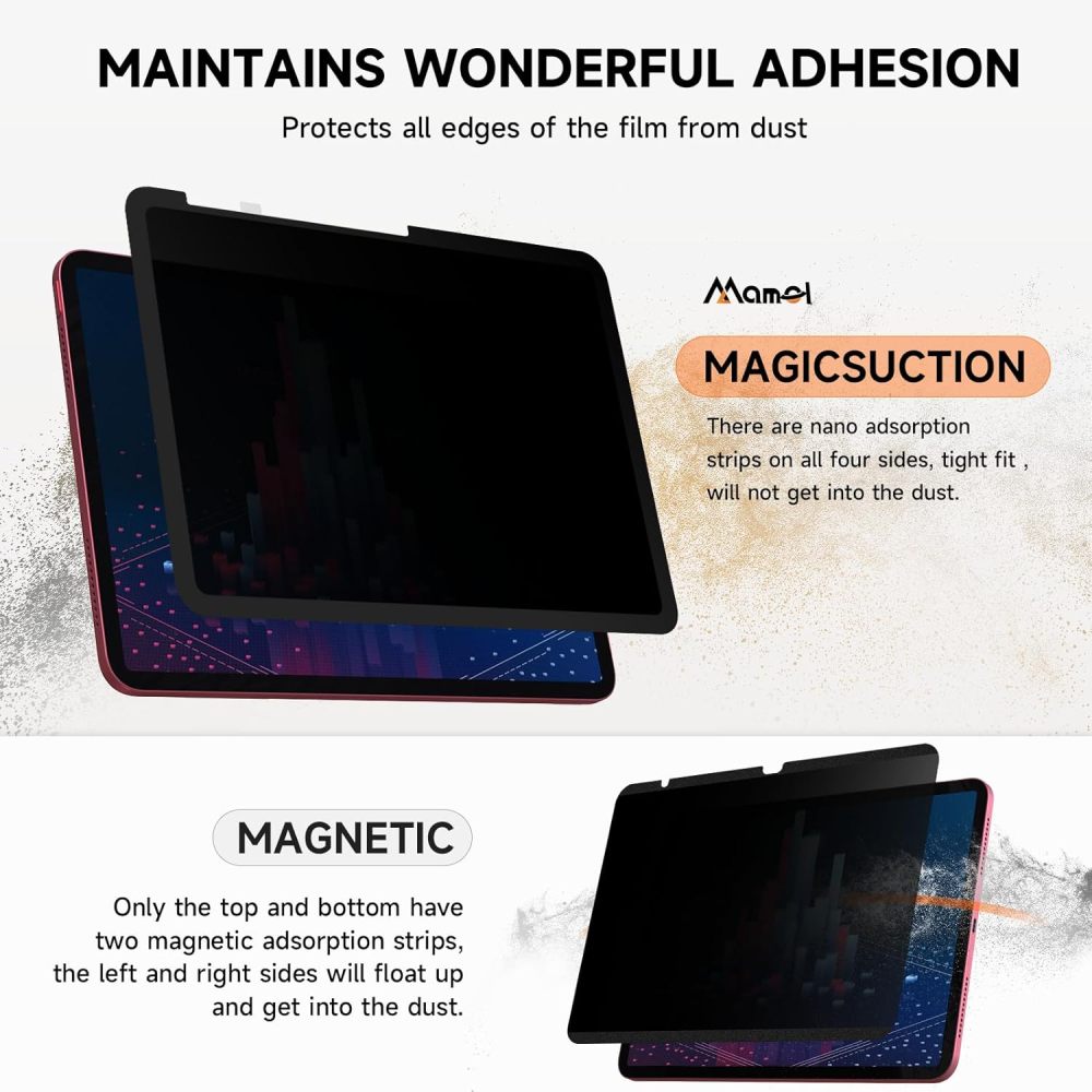 Mamol Upgrade Privacy Screen Protector for Apple iPad Pro 13 inch M4 2024/ M5 2025, Fully Removable Anti Spy Glare Blue Light Filter, High Sensitive/Bubble Free/Detachable