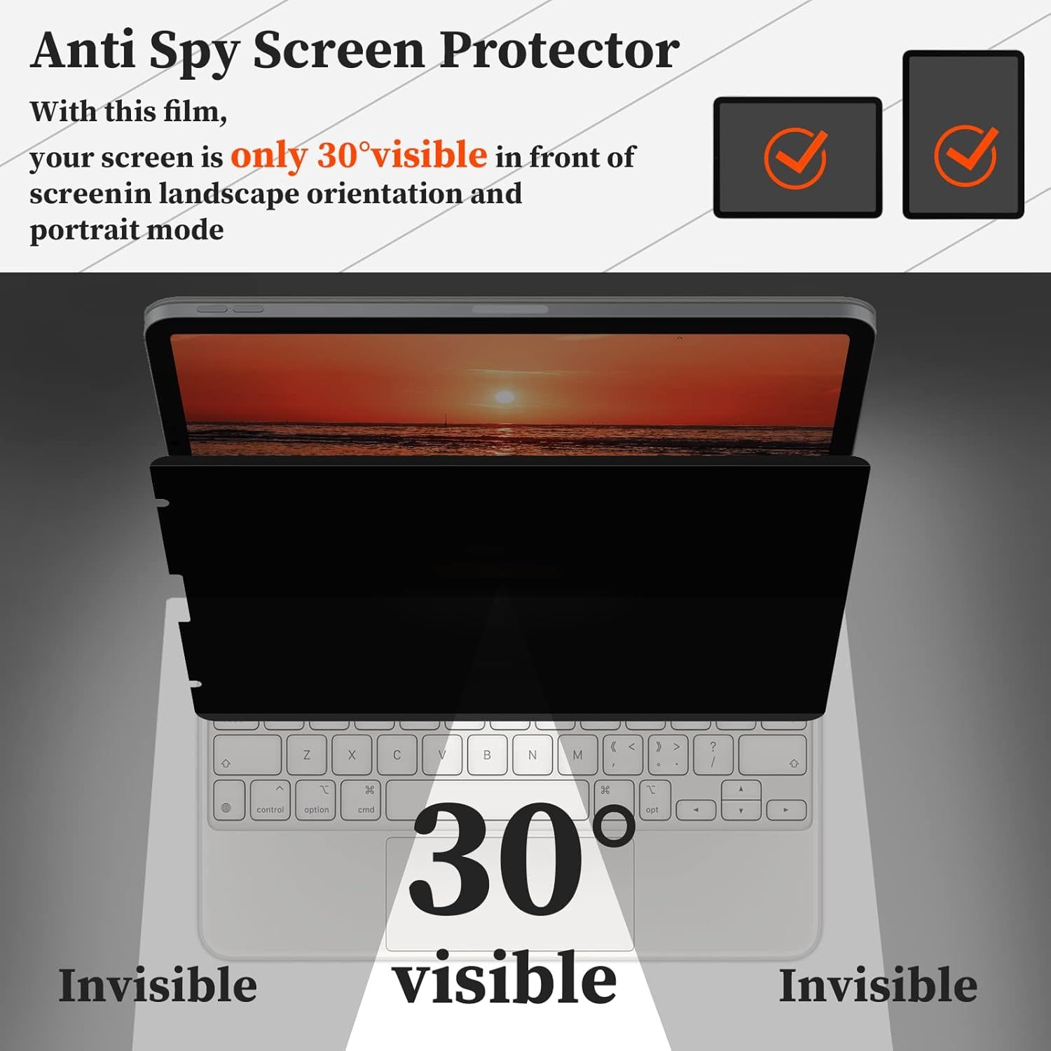 Upgraded 360° iPad Pro 12.9 inch Privacy Screen Protector (Landscape+Portrait Privacy), Magnetic Removable 4-Way Anti Spy Screen Film for Apple iPad Pro 12.9" 6th 5th 4th 3rd Generation 2022 2021 2020