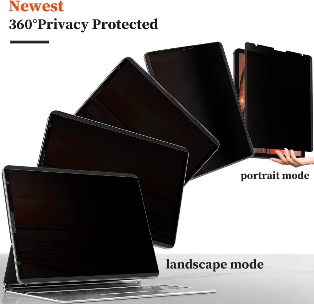 Upgraded 360° iPad Pro 12.9 inch Privacy Screen Protector (Landscape+Portrait Privacy), Magnetic Removable 4-Way Anti Spy Screen Film for Apple iPad Pro 12.9" 6th 5th 4th 3rd Generation 2022 2021 2020