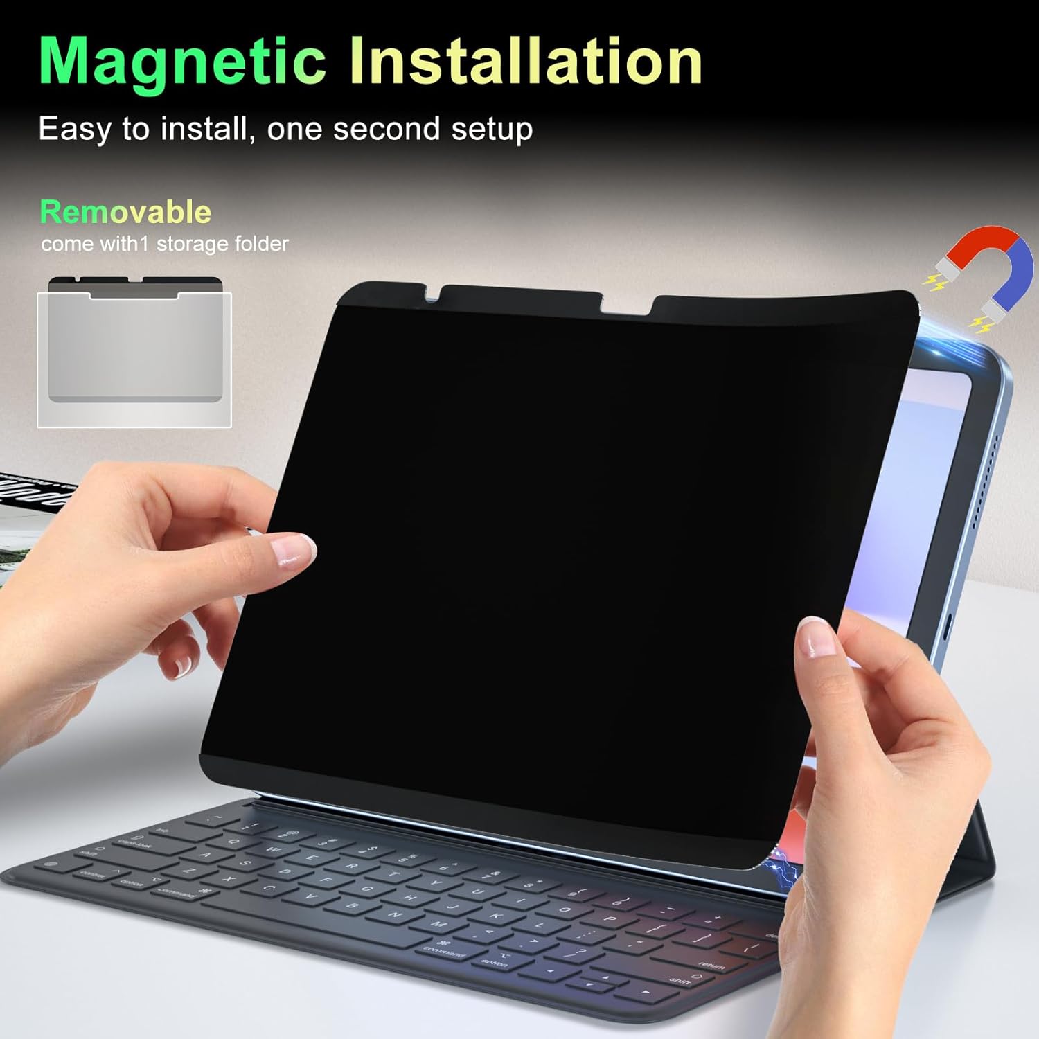 Close view of an iPad privacy screen protector