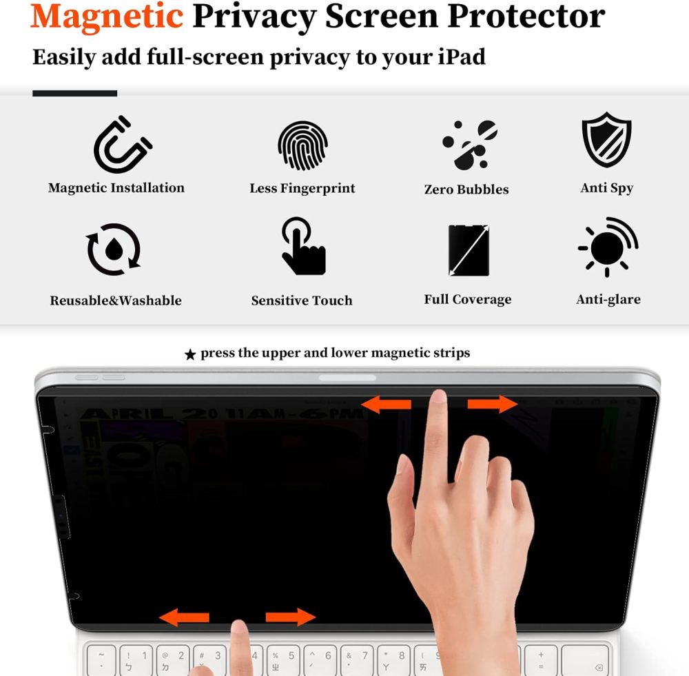 Upgraded 360° iPad Pro 12.9 inch Privacy Screen Protector (Landscape+Portrait Privacy), Magnetic Removable 4-Way Anti Spy Screen Film for Apple iPad Pro 12.9" 6th 5th 4th 3rd Generation 2022 2021 2020