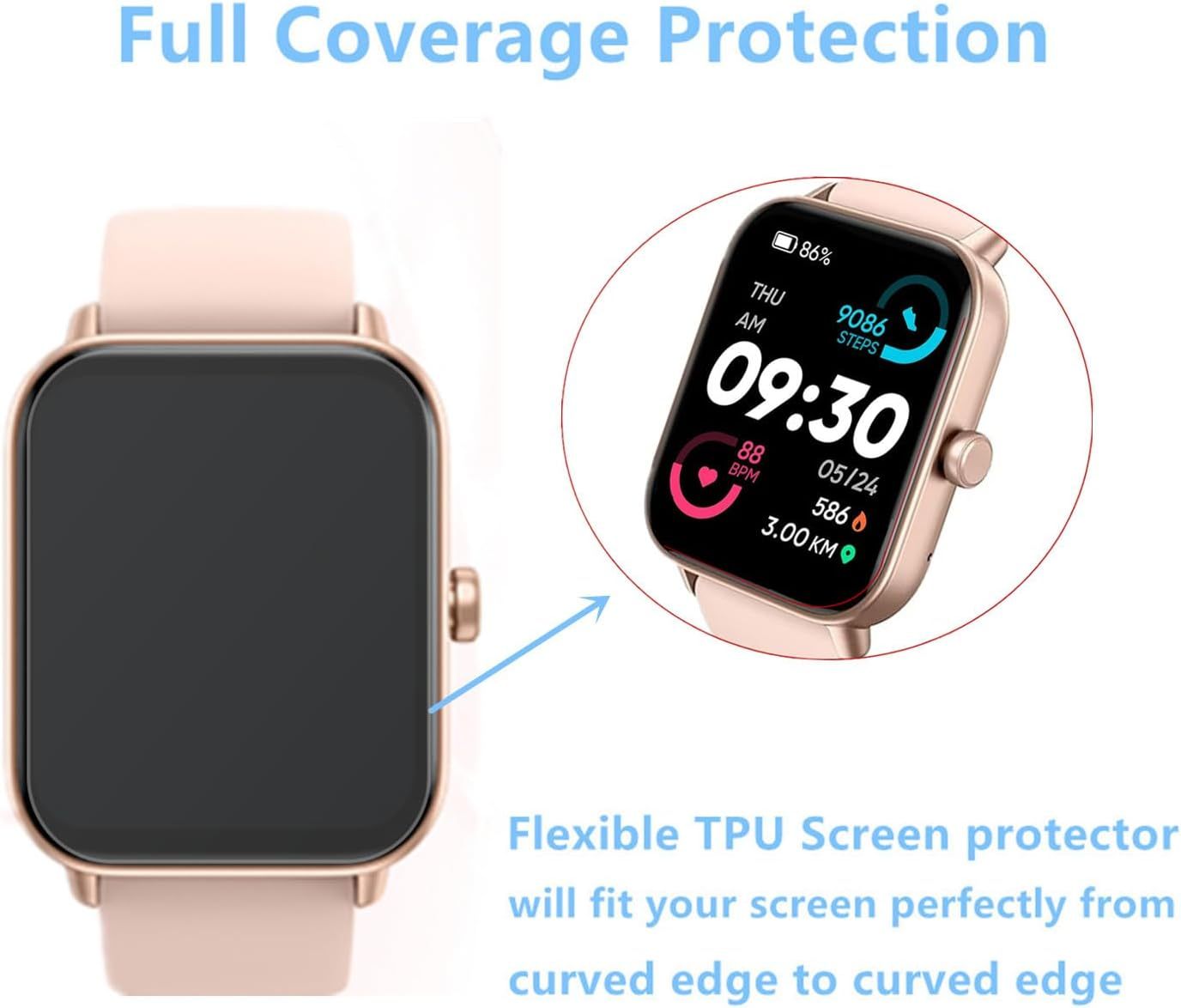 Screen Protector For IDW13 / IDW15 / IDW19 Smart Watch 1.8" (6 PACK) Full Coverage Clear TPU Film Compatible for aeac/Fitpolo/Quican SmartWatch