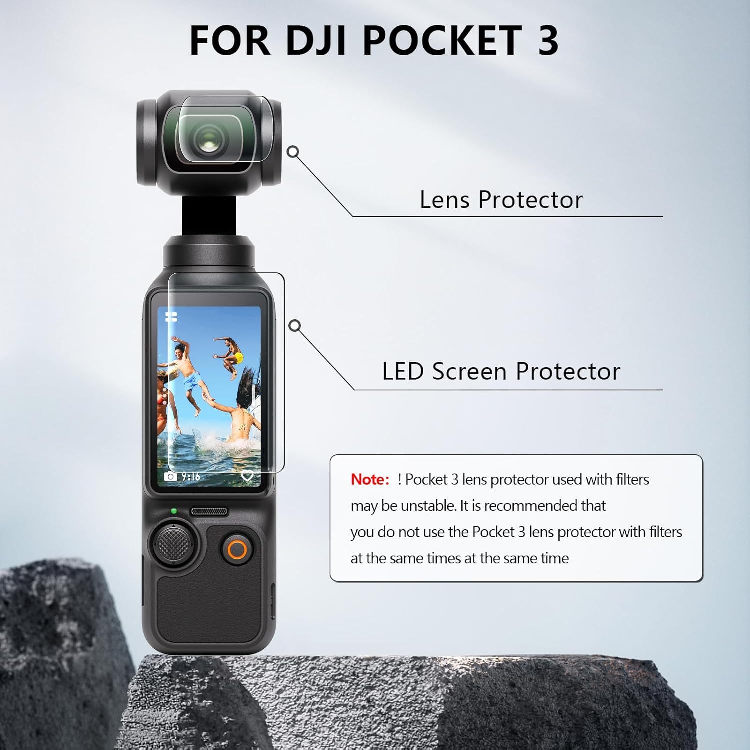 Dual Lens Protector + Dual LCD Screen Protector Compatible with DJI Osmo Pocket 3 / DJI Pocket 3 OP3 Tempered Glass Screen Protector Accessories 9H Hardness Touch-Sensitive Full-Screen Protection